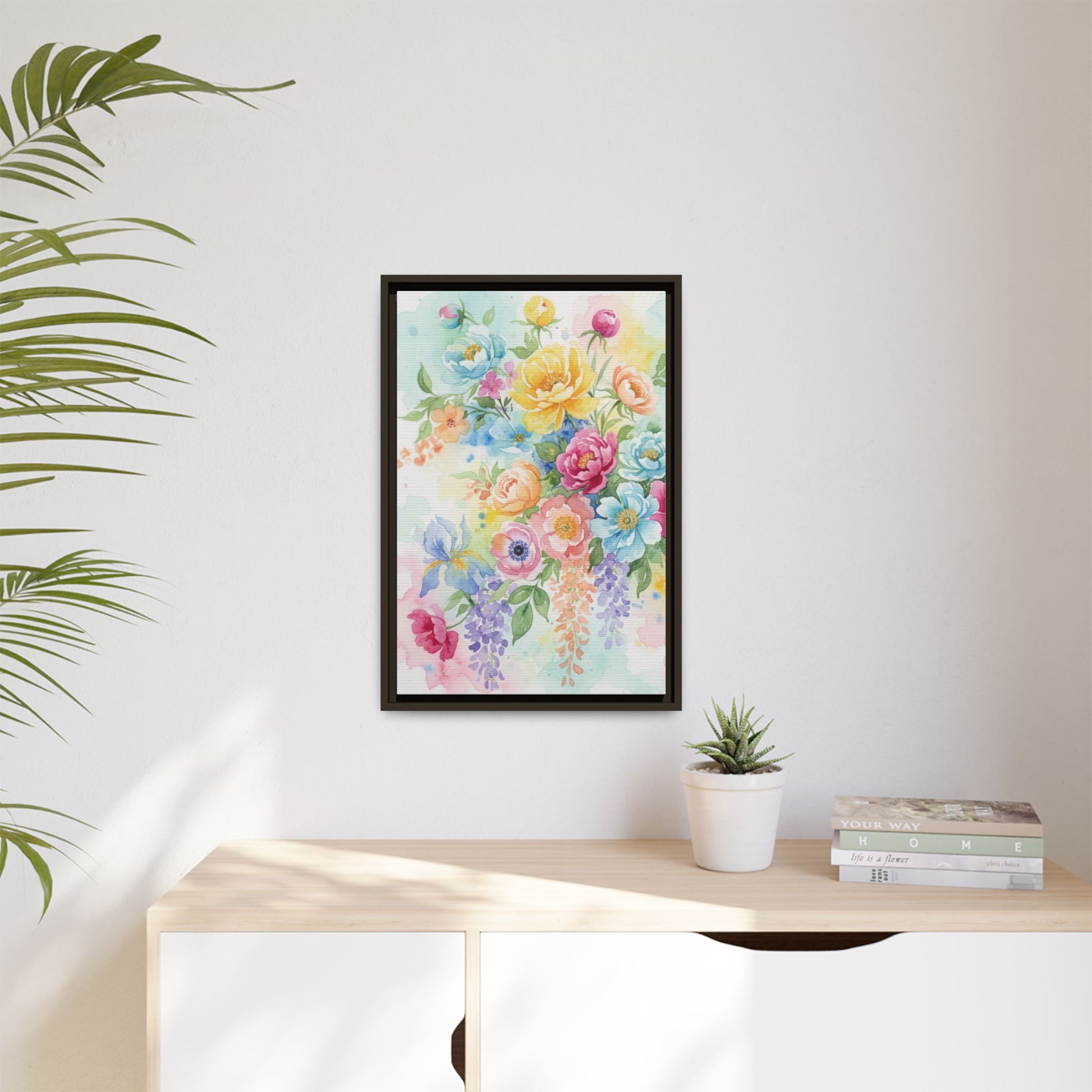 Watercolor Floral Bouquet Canvas, Framed Matte Wall Art | Multi-Color Wall Art