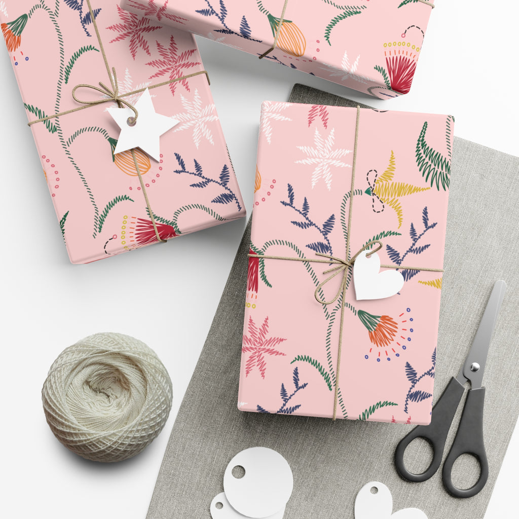 Pink Wildflowers Wrapping Paper Pink Bows Cherries Elegance Perfect for Gifts Weddings, Bridal Baby Showers All Occasion - MRSBYVALLE
