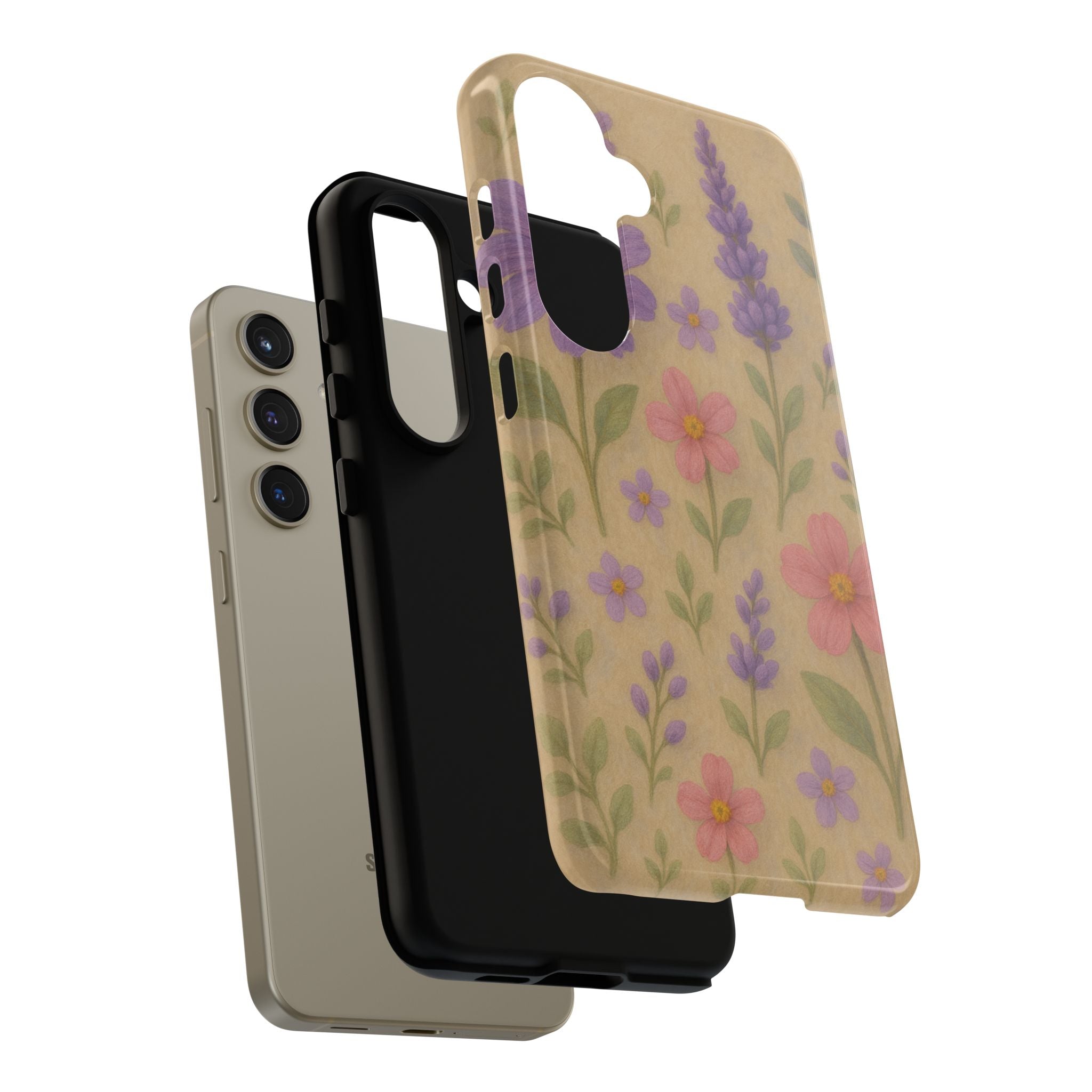 3D Illusion Wildflower Phone Case Cute Pastel Floral Design in Lavender, Pink, Mint Green – Aesthetic Protective Case for iPhone and  Android