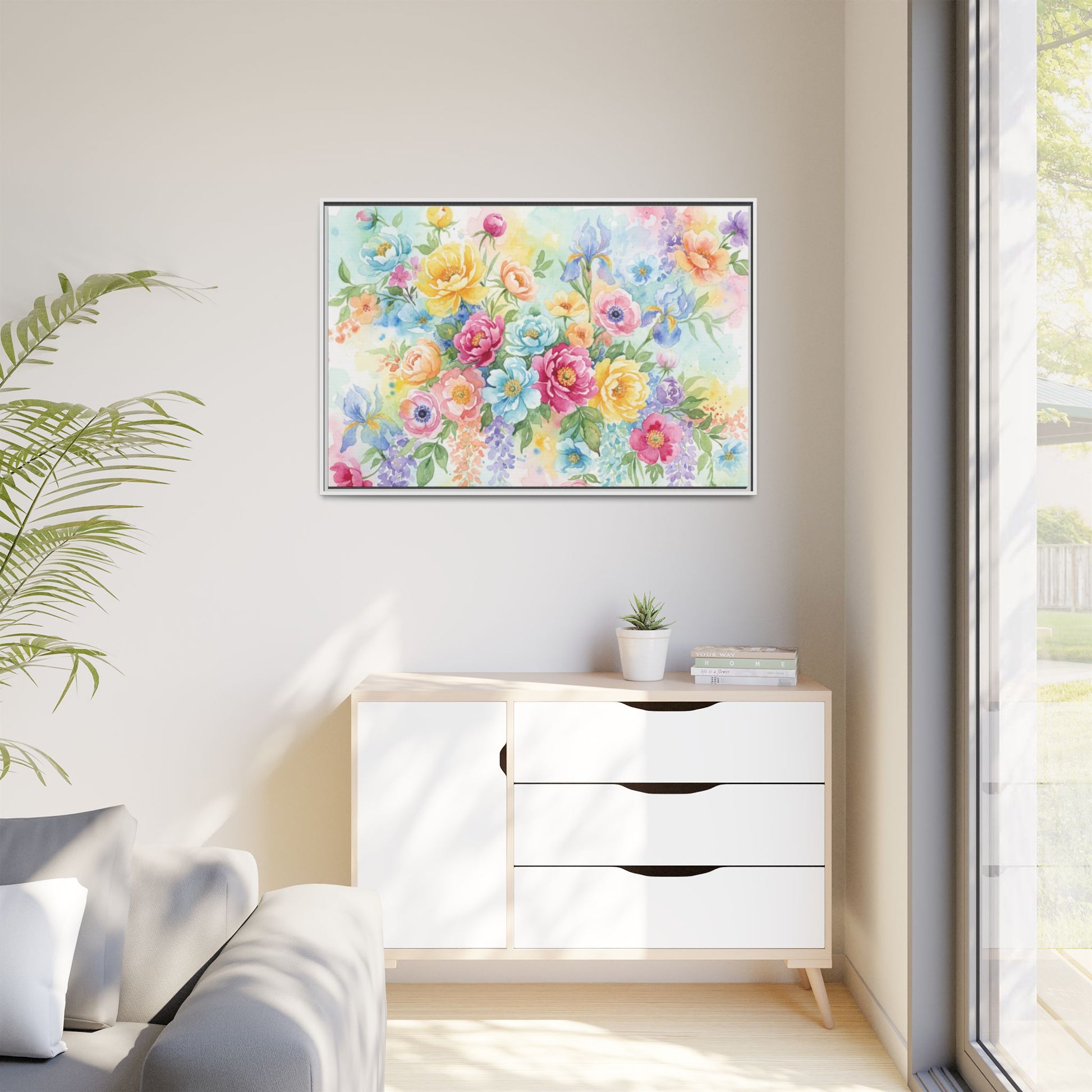 Watercolor Floral Bouquet Canvas, Framed Matte Wall Art | Multi-Color Wall Art