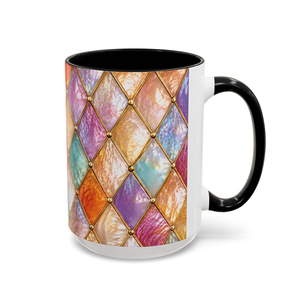 Colorful Jewel-Quilt Accent Coffee Mug — Vibrant Stained-Glass Pattern (11/15oz) Gift for her