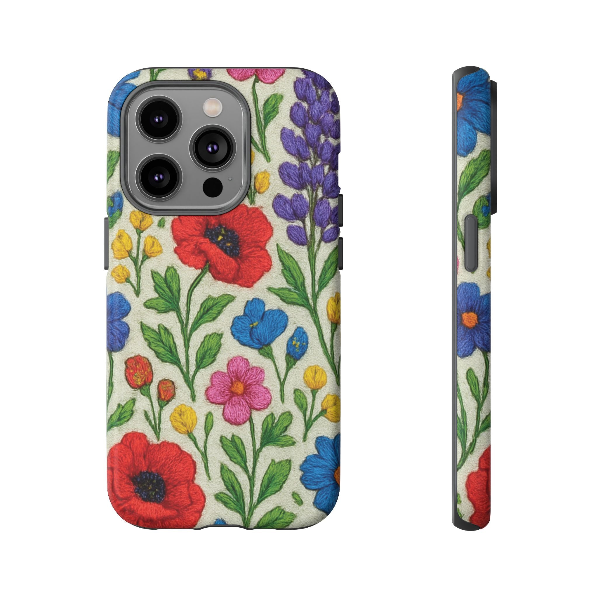 Bright 3D Illusion Wildflower Phone Case Cute Floral Design in Red, Pink, Blue – Aesthetic Protective Case for iPhone and  Android