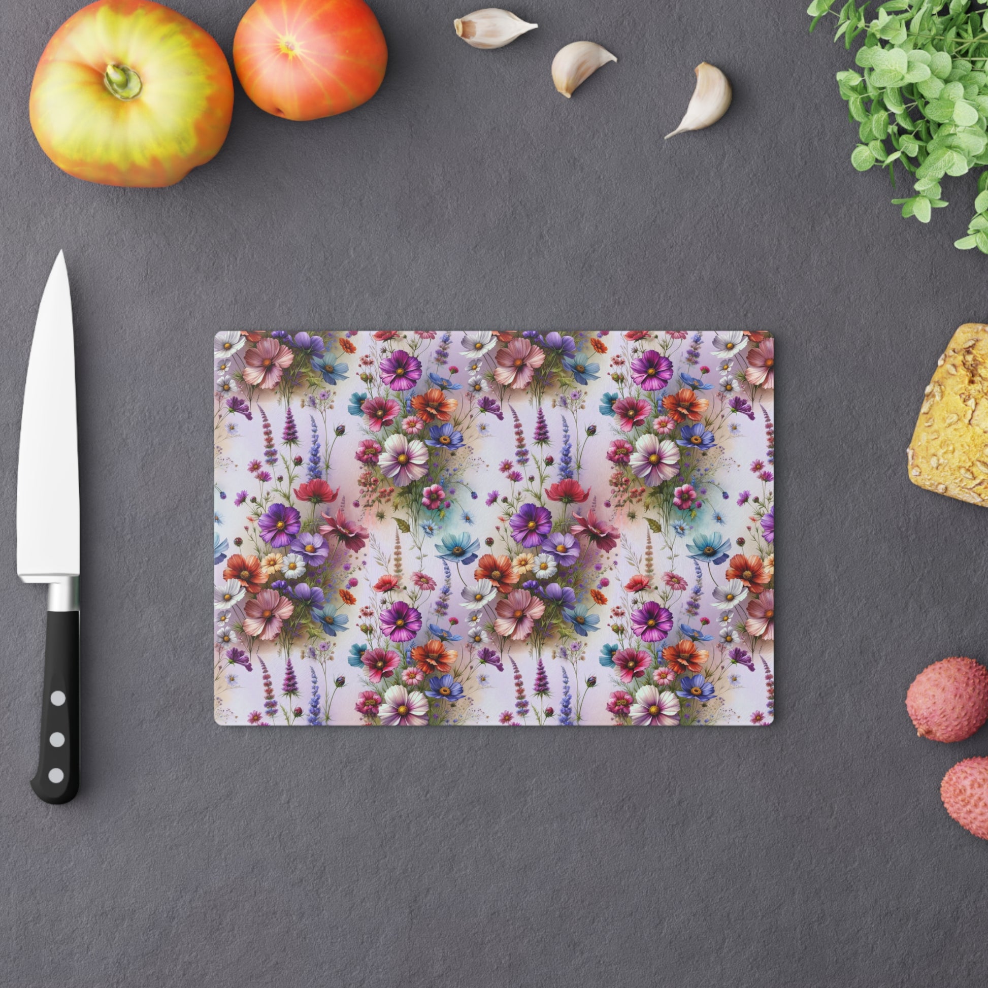 Cutting Board Floral Tempered Glass Cutting Board Durable Kitchen Decor with Elegant Flower Design, Housewarming, New House Gift - MRSBYVALLE