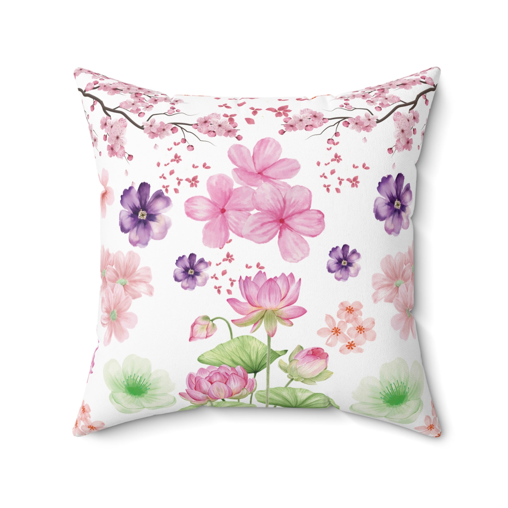 Pink and Purple with Cherry Blossoms  Luxurious Chenille Decorative Pillow Living Room Comfort for Bedroom or Housewarming Gift New House, Bridal Shower Gift
