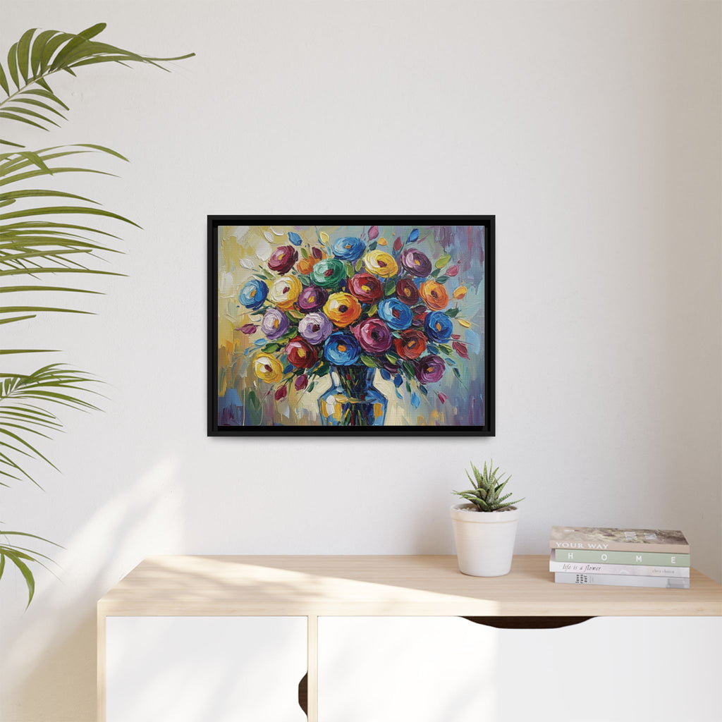 Impression sur toile bouquet floral aquarelle - Tableau mural encadré mat - Illusion de peinture à l'huile vibrante