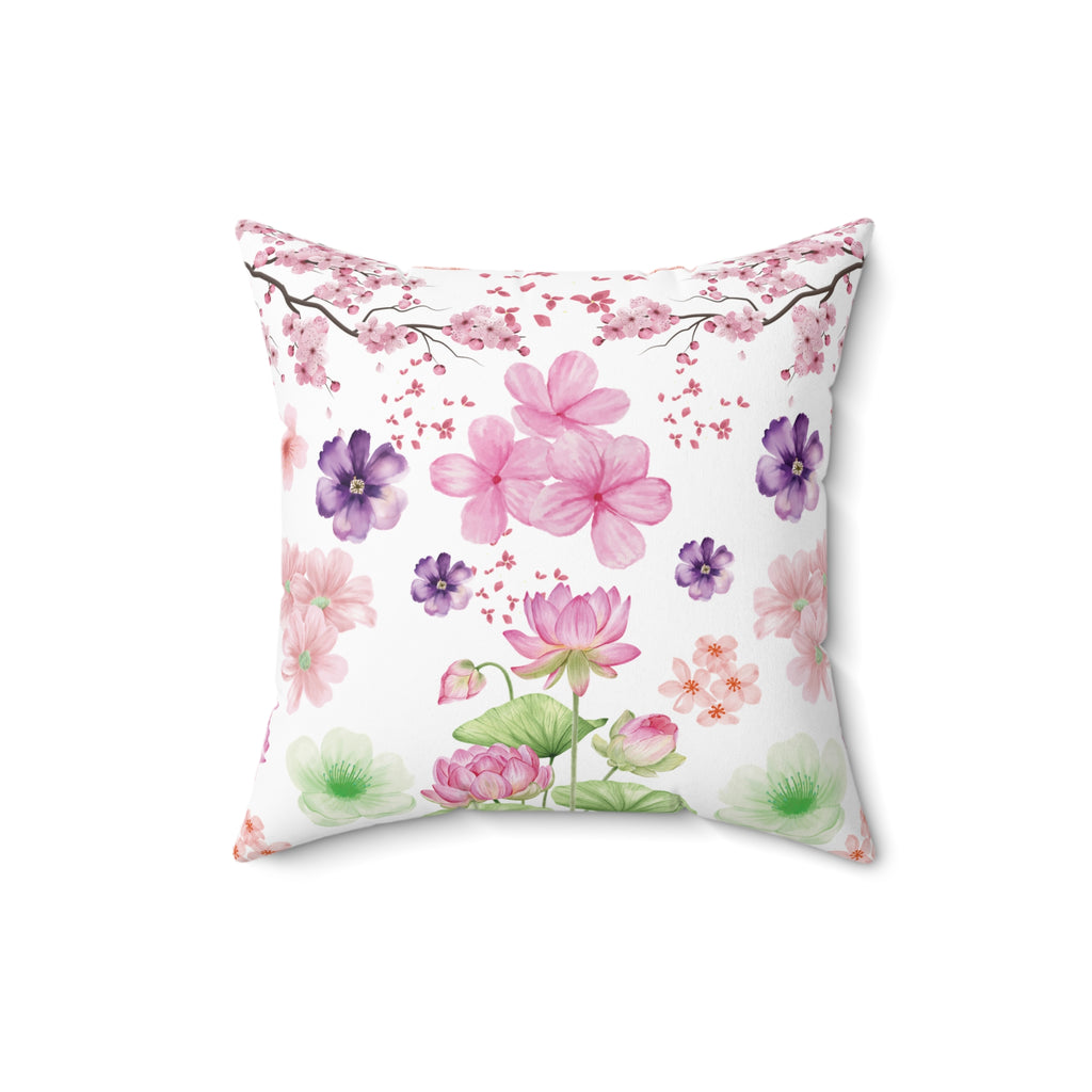 Pink and Purple with Cherry Blossoms  Luxurious Chenille Decorative Pillow Living Room Comfort for Bedroom or Housewarming Gift New House, Bridal Shower Gift