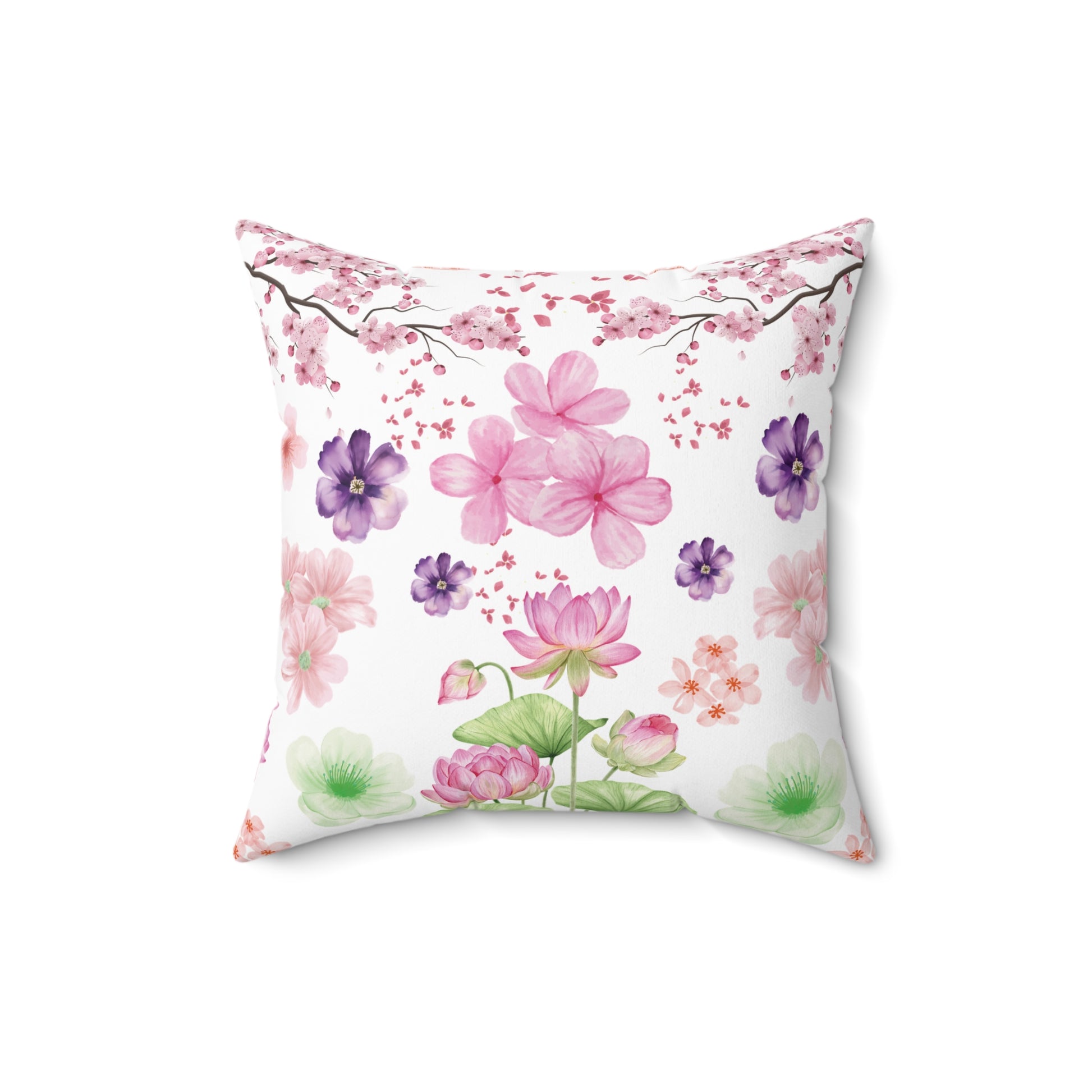 Pink and Purple with Cherry Blossoms  Luxurious Chenille Decorative Pillow Living Room Comfort for Bedroom or Housewarming Gift New House, Bridal Shower Gift
