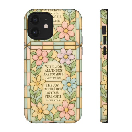 Pastel Stained Glass Bible Verse Phone Case Christian Affirmation Cover, Soft Geometric Design, iPhone Samsung Google, Faith Gift for Her Bible Verse or Affirmation | Protective, Inspirational Gift for Christians