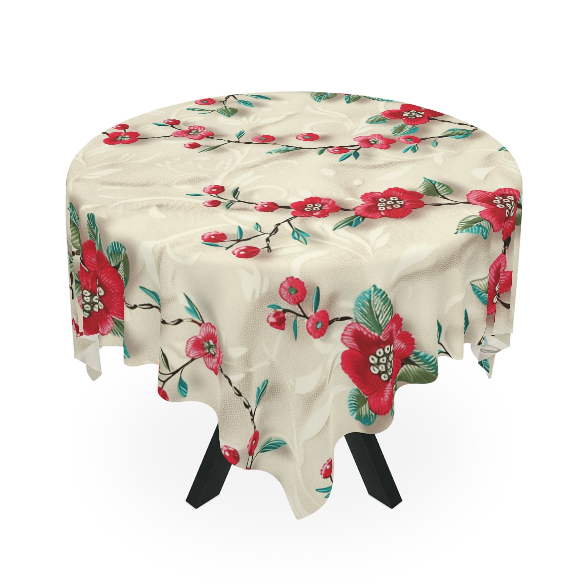 Elegant 3D Embroidery Illusion Red Flowers Tablecloth: Stylish Floral Decor for Dining Room Special Occasions (55.1"x55.1") | 100% Polyester | Soft & Lightweight | Unique Holiday Table Deco Perfect Gift for Housewarming, Parties,  all Events and Occasions - MRSBYVALLE