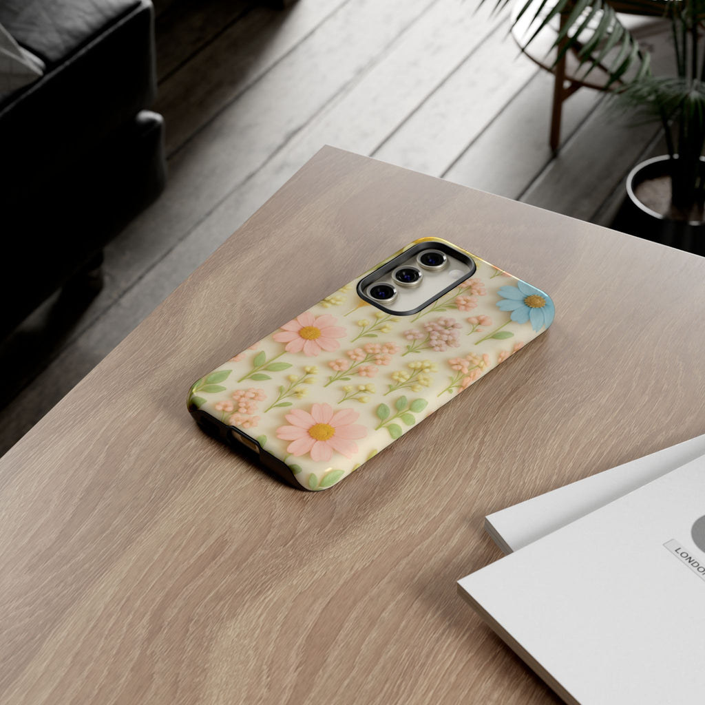 Pastel Dried Flowers Illusion Phone Case 3D Realistic Pressed Floral Design, Bright Botanical Aesthetic, Soft Nature-Inspired CoveriPhone & Galaxy