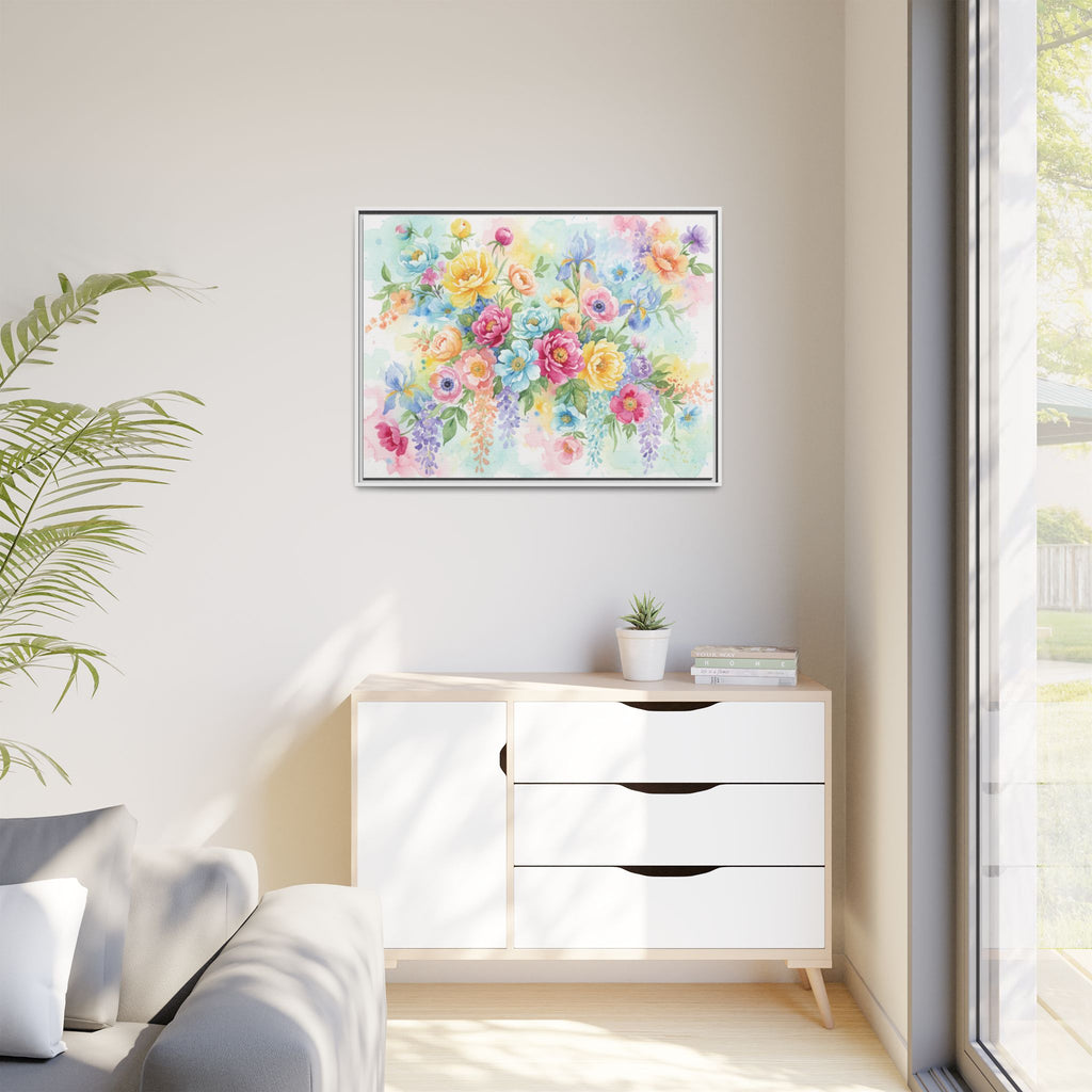 Toile Bouquet Floral Aquarelle, Art Mural Mat Encadré | Art Mural Multicolore