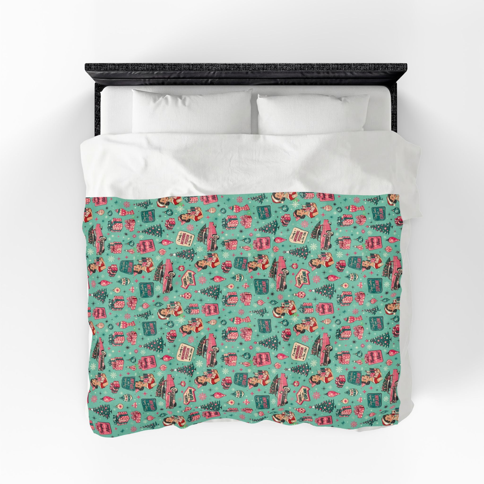 Funny Retro Pink Christmas Blanket Vintage Mid Century Holiday Throw Cozy Christmas Couch Blanket Festive Winter
