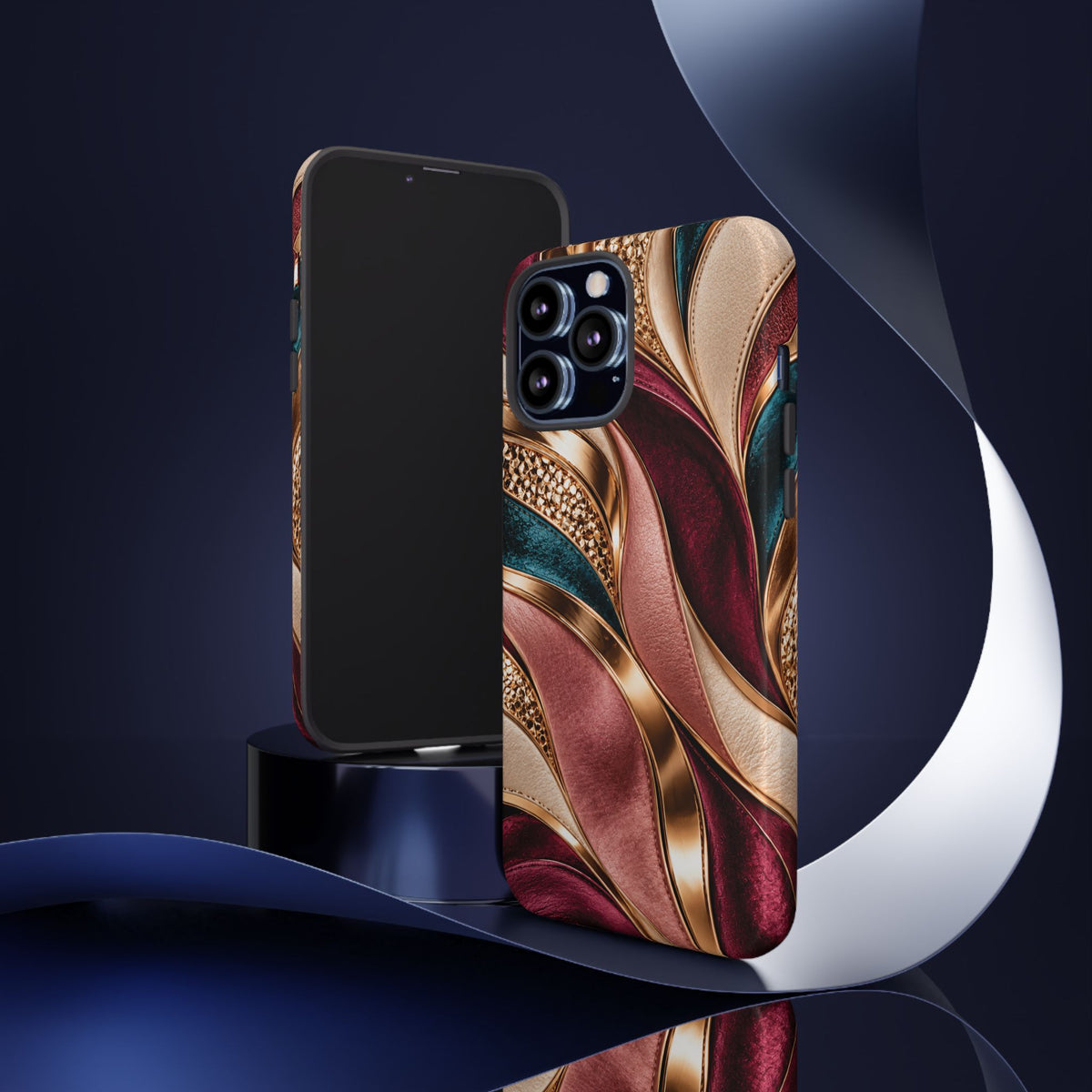 Lux Marble Waves Phone Case Metallic Burgundy, Teal Gold Protective Cover iPhone 18