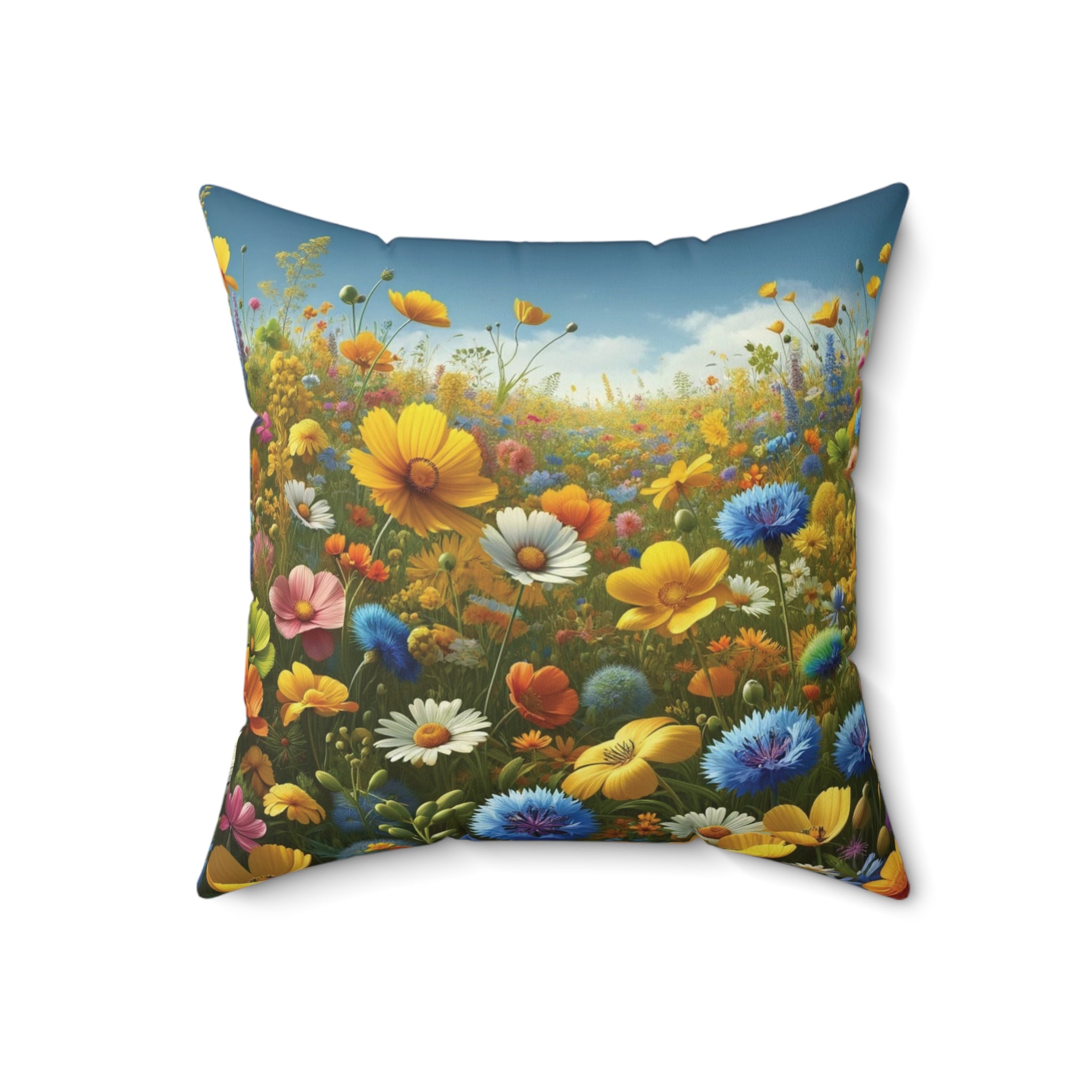 Yellow and Blue Wildflowers Square Pillow Add a Touch of Nature to Your Home Decor | Premium Quality, Soft, and Durable | Perfect for Couch, Bed, or Chair | Elegant Floral Bedrooms, Soft,Pillow Gift New House, Bridal Shower Gift - MRSBYVALLE