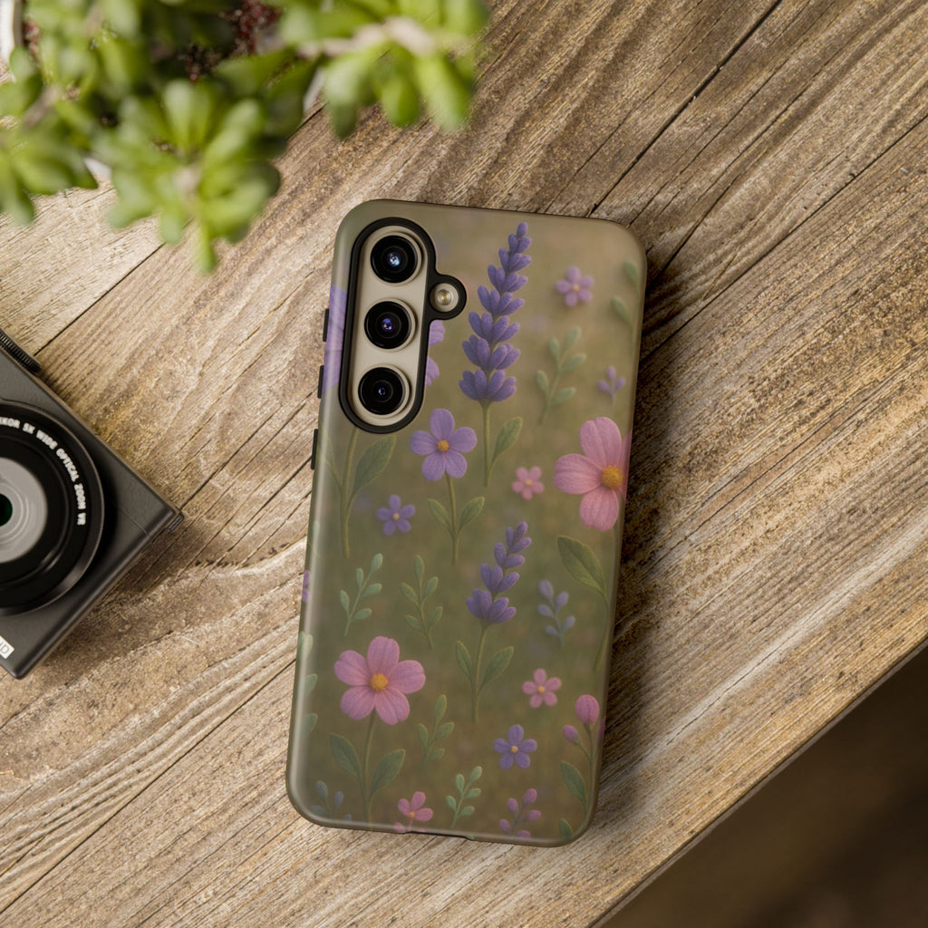 Pastel Flowers 3D Illusion Wildflower Phone Case Cute Pastel Floral Design in Lavender, Pink, Mint Green Aesthetic Protective Case for iPhone and  Android