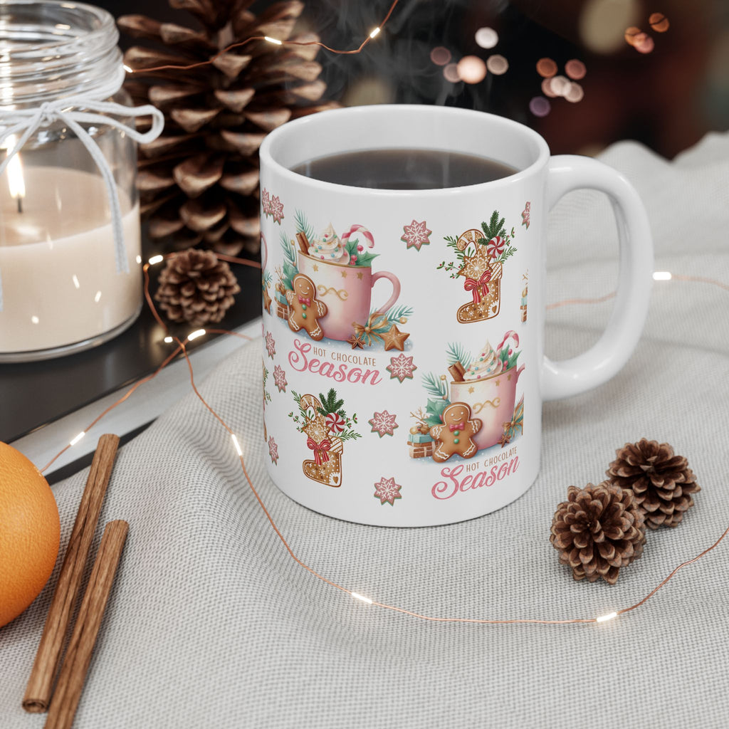 Charming Gingerbread with Hot Chocolate Season Pink Mug | Festive 11oz & 15oz Holiday Coffee Cups | Perfect Christmas Gift, Cozy Winter Drinks, and Seasonal  Mug for Tea, Cocoa, and More Unique Gift for Mom - MRSBYVALLE