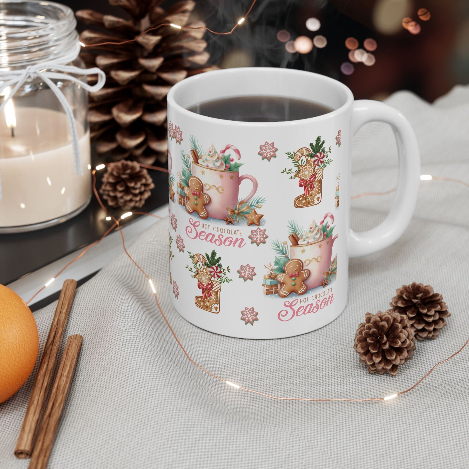 Charming Gingerbread with Hot Chocolate Season Pink Mug | Festive 11oz & 15oz Holiday Coffee Cups | Perfect Christmas Gift, Cozy Winter Drinks, and Seasonal  Mug for Tea, Cocoa, and More Unique Gift for Mom - MRSBYVALLE