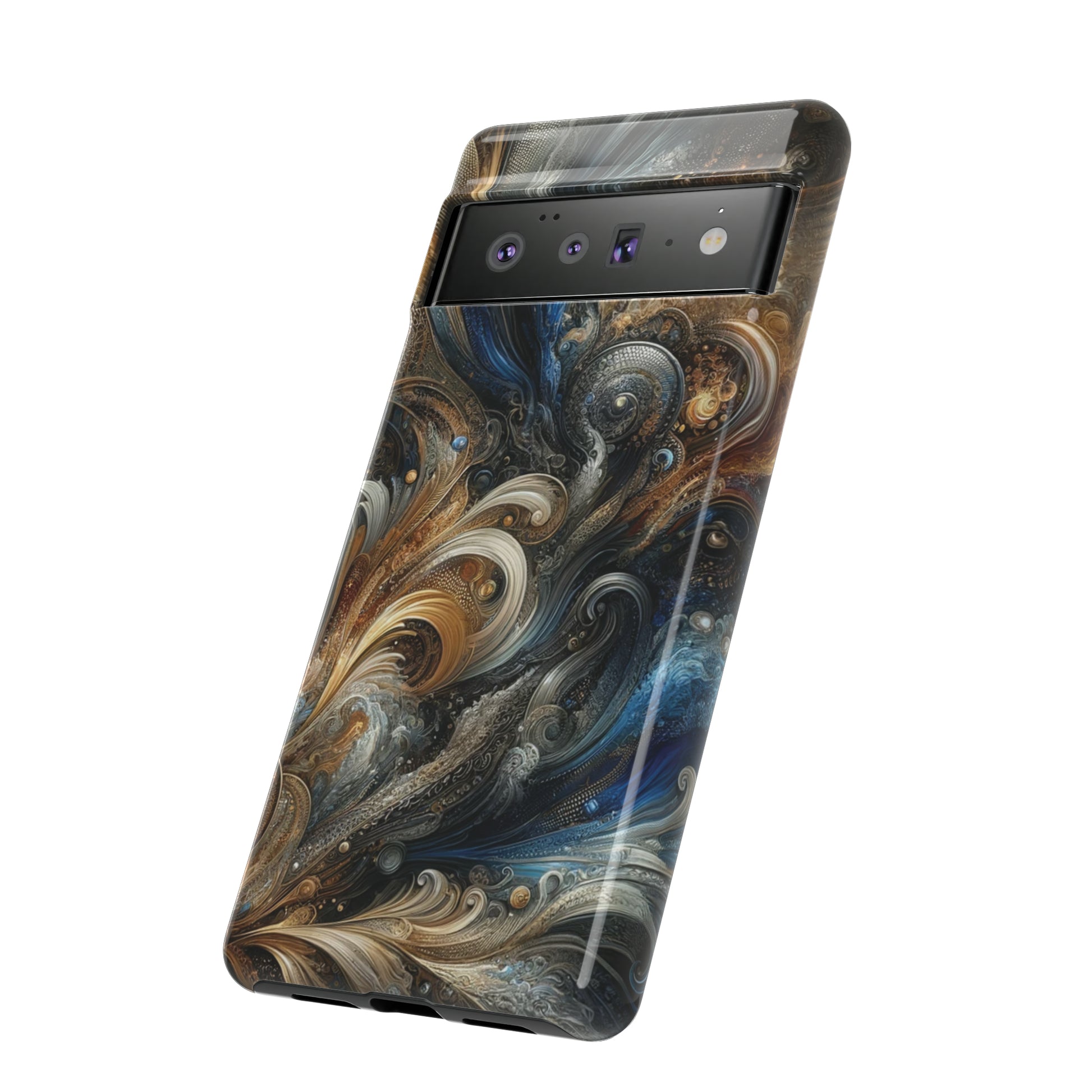 Gold and Navy Art Design Luxury Phone Tough Case Floral Elegant Durable Stylish for Modern Devices iPhone 15, Samsung iPhone Samsung Accessory Gift for Her.