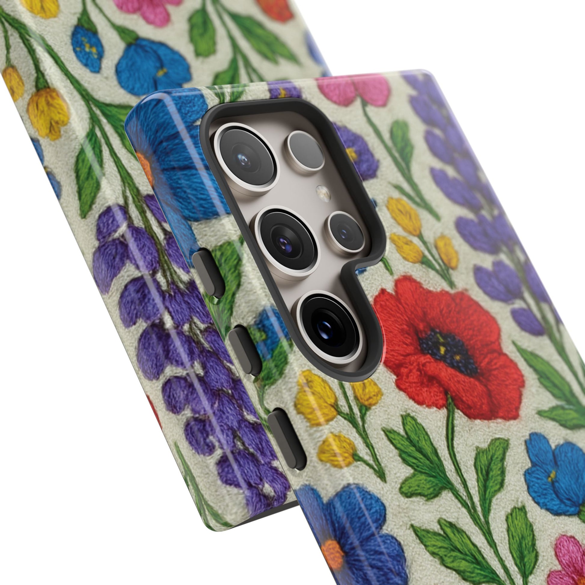 Bright 3D Illusion Wildflower Phone Case Cute Floral Design in Red, Pink, Blue – Aesthetic Protective Case for iPhone and  Android