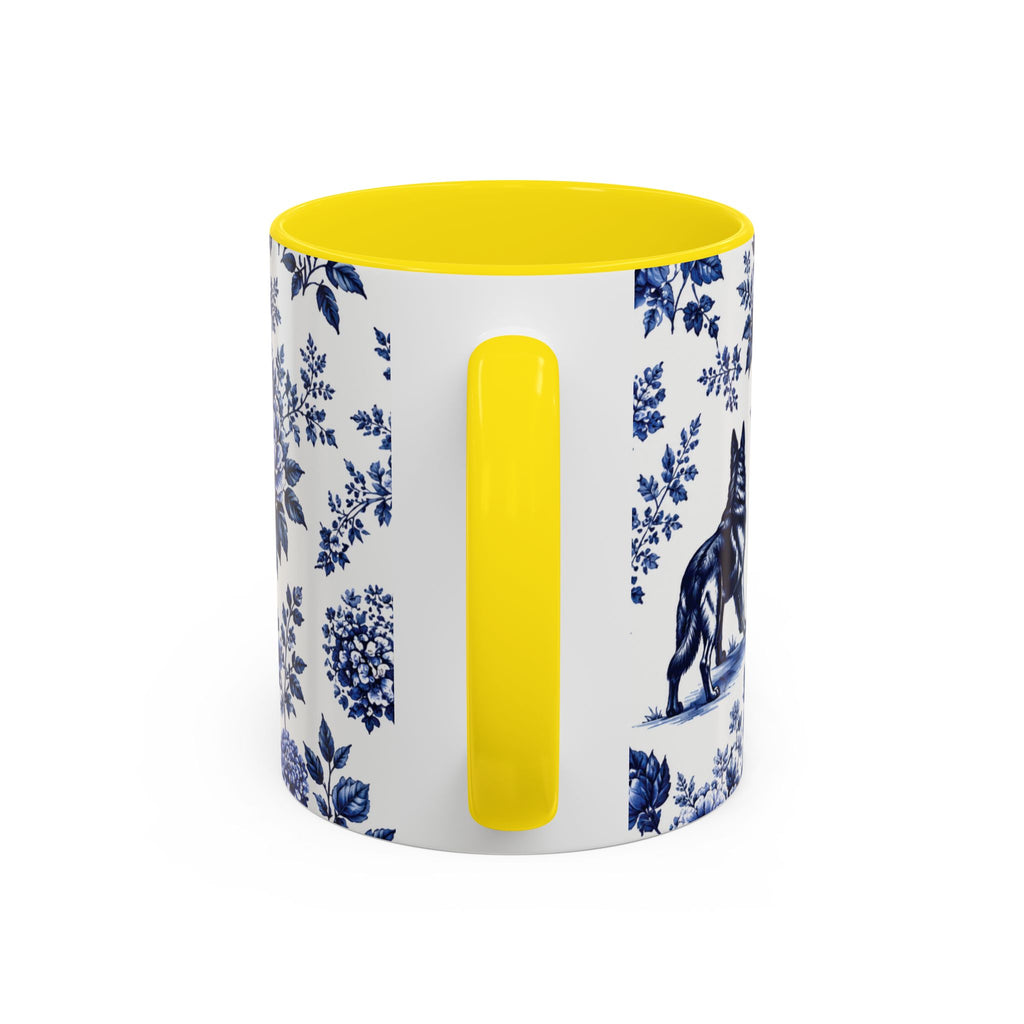 Elegant German Shepherd Floral Mug | Luxury Blue Toile Coffee Mug 11/15oz Accent Ceramic