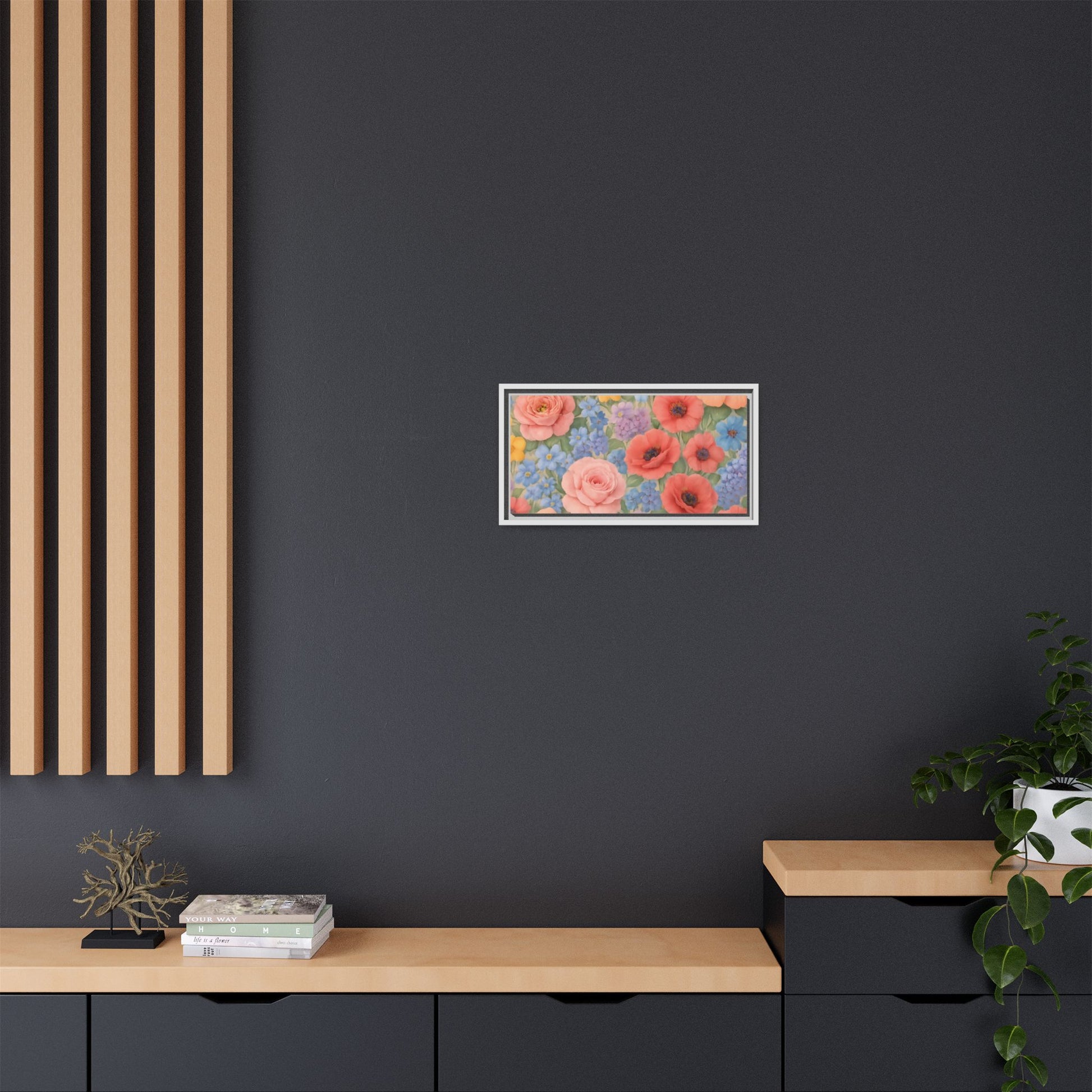 Luxury Framed Floral Canvas – Bold Multi-Color Botanical Wall Art, Elegant Nature-Inspired Accent for Living Room, Bedroom, or Office Décor Gift for Mom