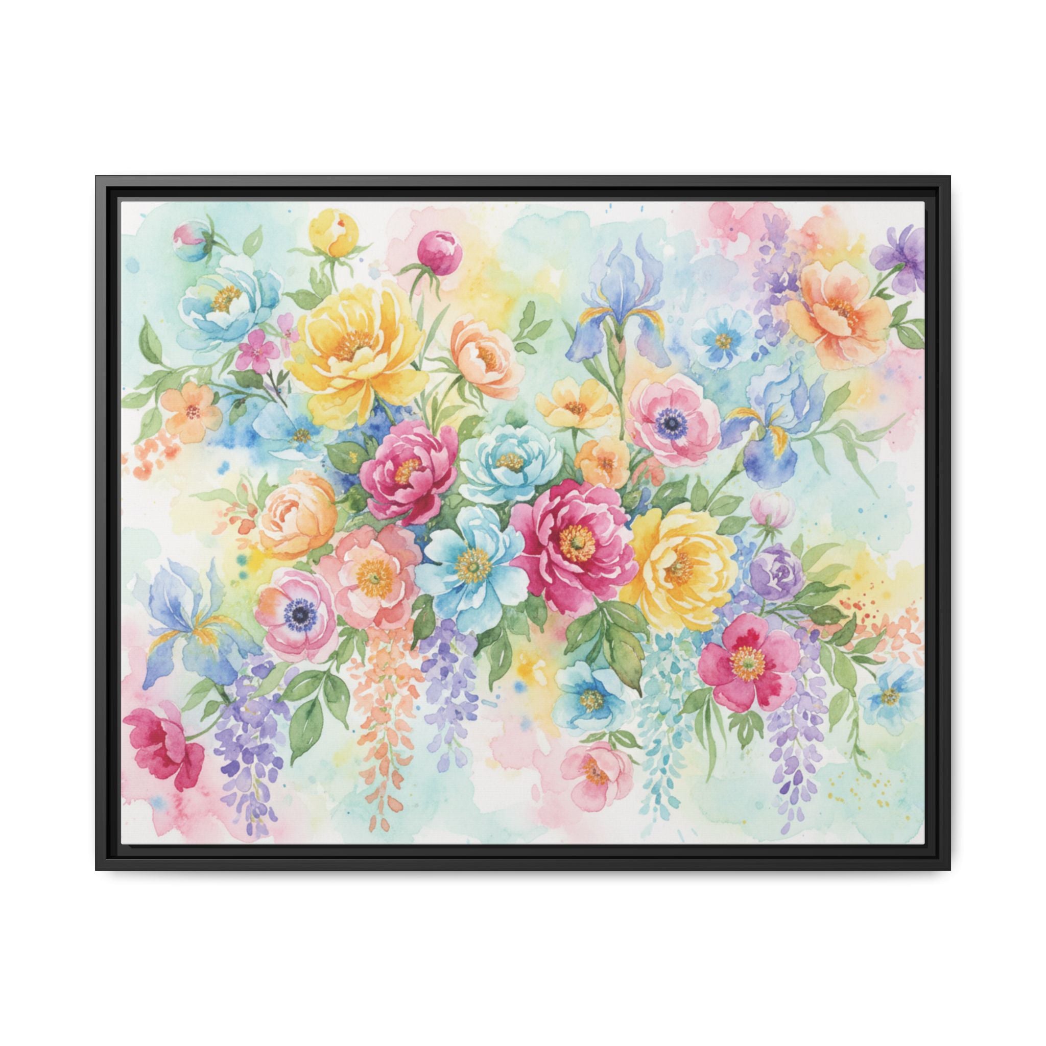Watercolor Floral Bouquet Canvas, Framed Matte Wall Art | Multi-Color Wall Art