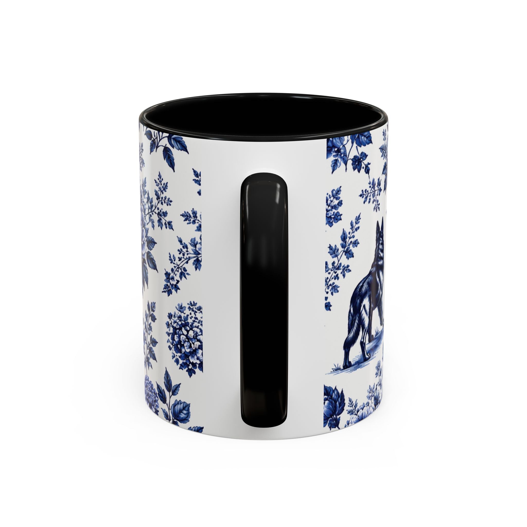 Elegant German Shepherd Floral Mug | Luxury Blue Toile Coffee Mug 11/15oz Accent Ceramic