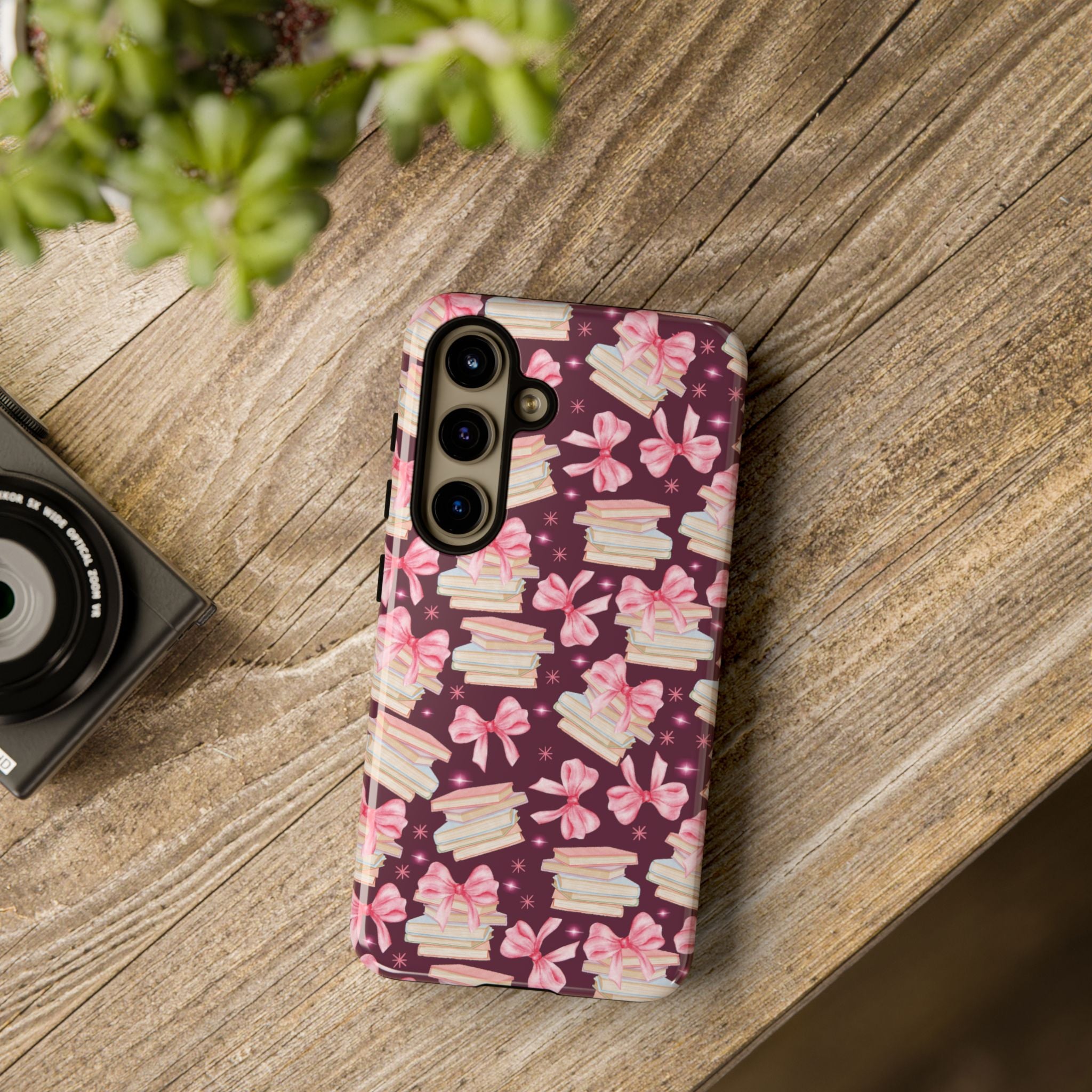 Coquette Pink Bows & Books Phone Case for iPhone 17 and Samsung, Pixel | Stylish Protective Cover Gift for Her Perfect for Floral Lover