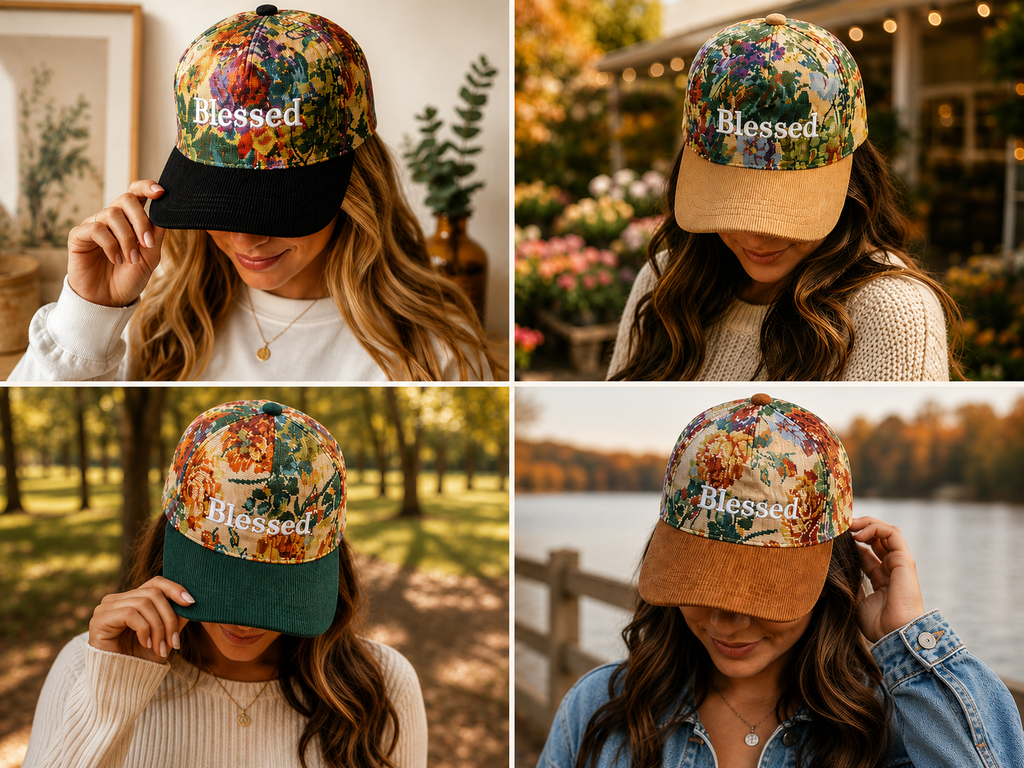 Blessed Floral Jacquard Cap with Corduroy Brim