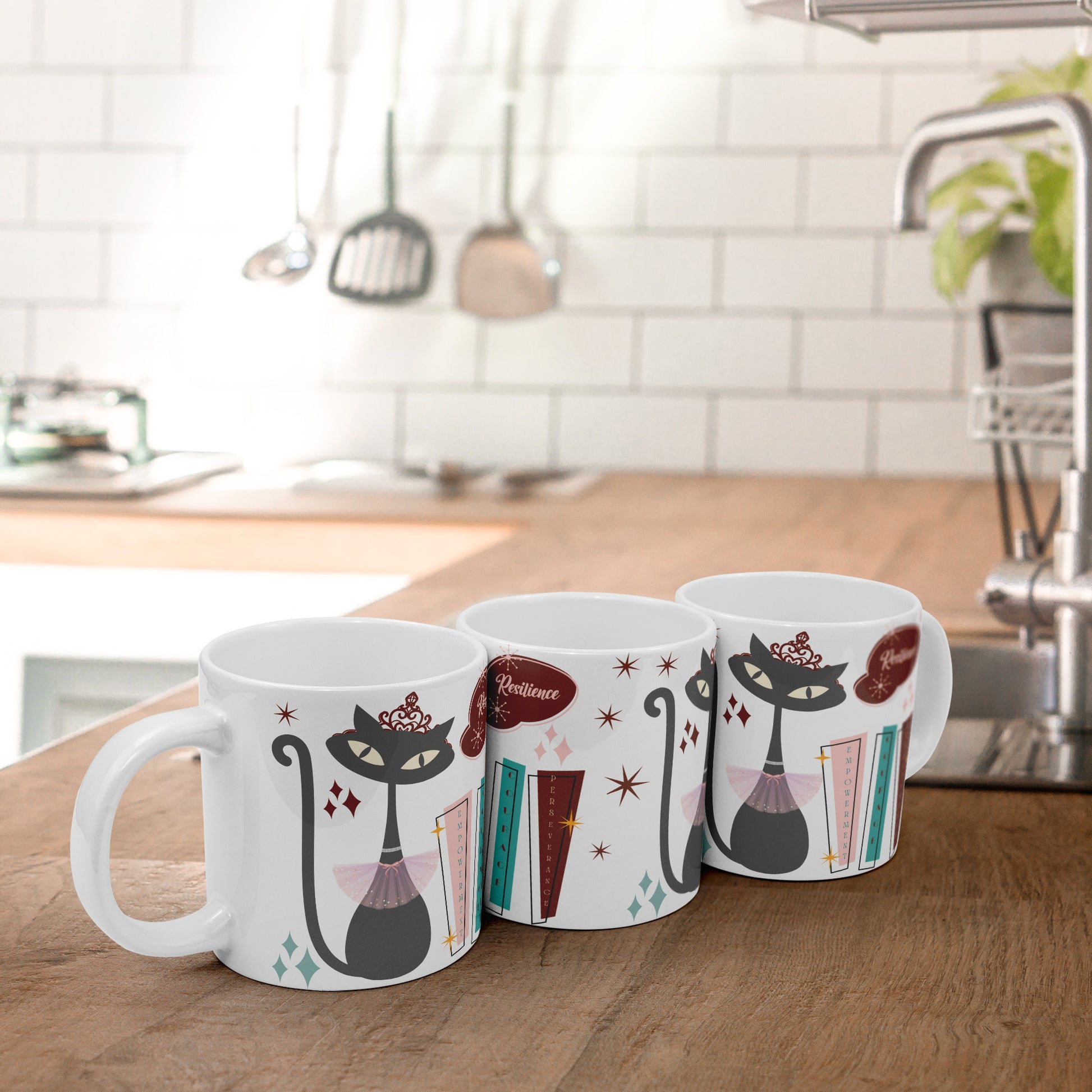 Atomic Kitty Cat 20oz Mug – Mid-Century Modern 50's Style | Perfect for Coffee, Hot Chocolate, or Tea Retro Design for a Fun and Cozy Sip - MRSBYVALLE