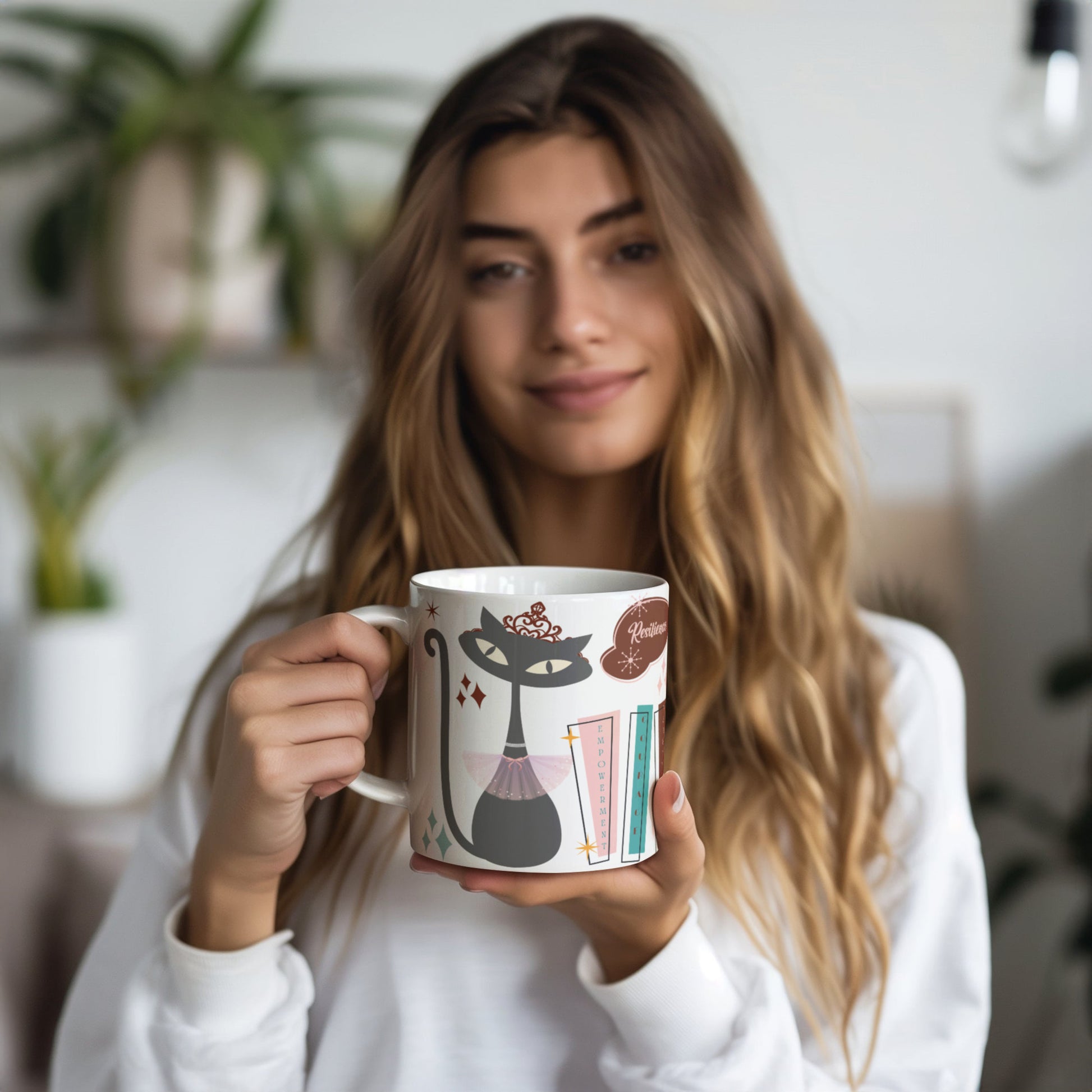Atomic Kitty Cat 20oz Mug – Mid-Century Modern 50's Style | Perfect for Coffee, Hot Chocolate, or Tea Retro Design for a Fun and Cozy Sip - MRSBYVALLE