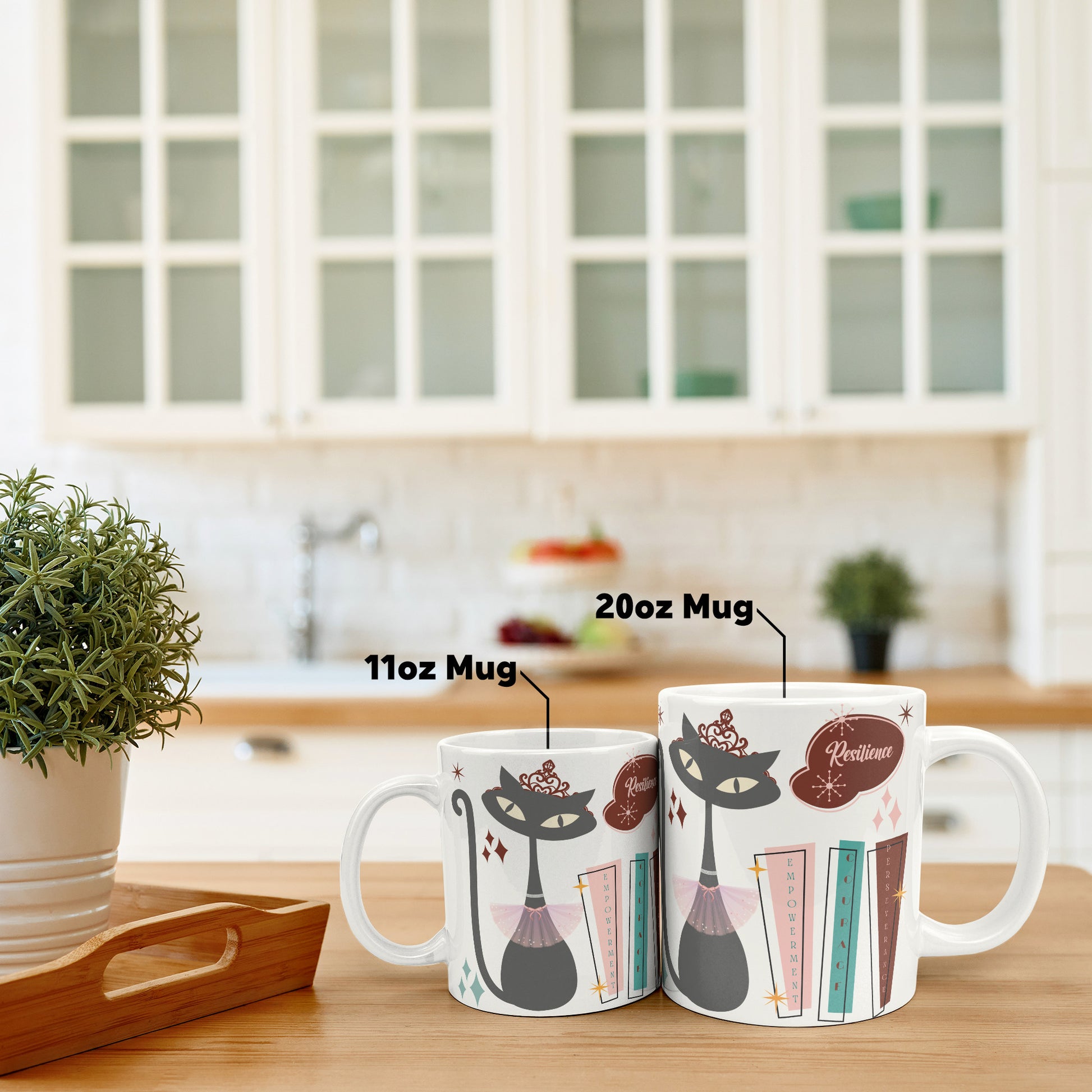 Atomic Kitty Cat 20oz Mug – Mid-Century Modern 50's Style | Perfect for Coffee, Hot Chocolate, or Tea Retro Design for a Fun and Cozy Sip - MRSBYVALLE