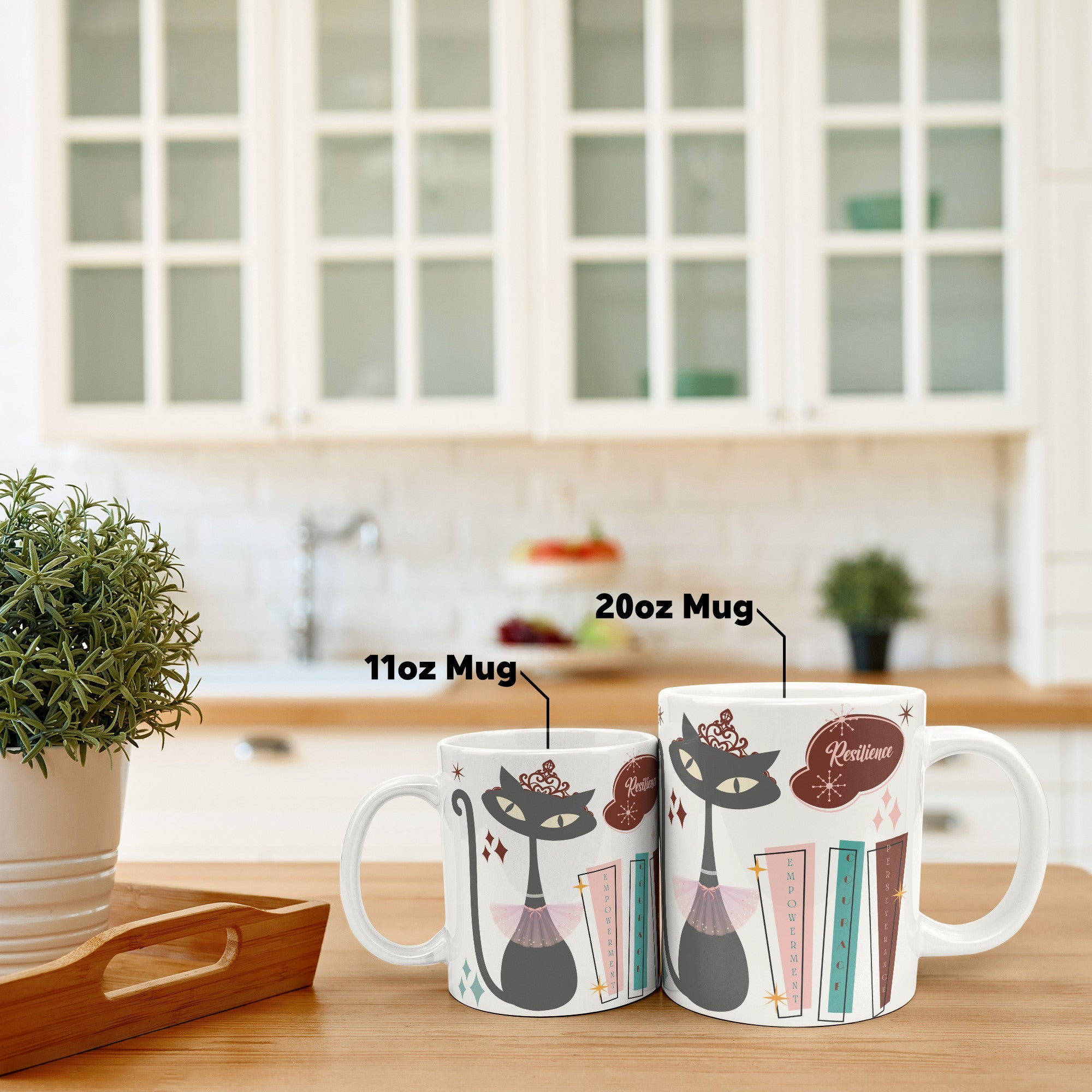 Atomic Kitty Cat 20oz Mug – Mid-Century Modern 50's Style | Perfect for Coffee, Hot Chocolate, or Tea Retro Design for a Fun and Cozy Sip - MRSBYVALLE