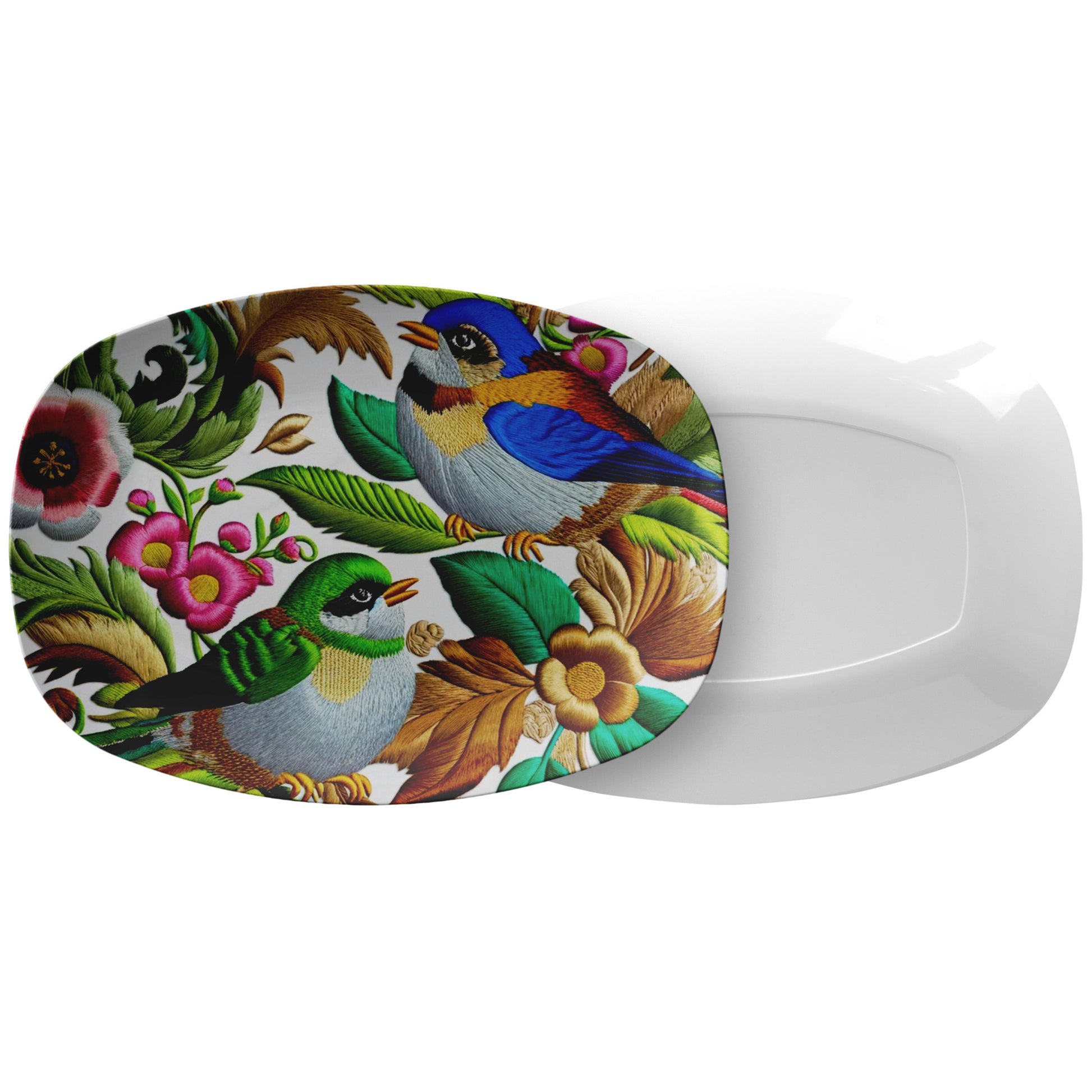 Avian Paradise Exquisite 10x14" Platter with Enchanting Birds Flowers Design for Elegant Dining - MRSBYVALLE