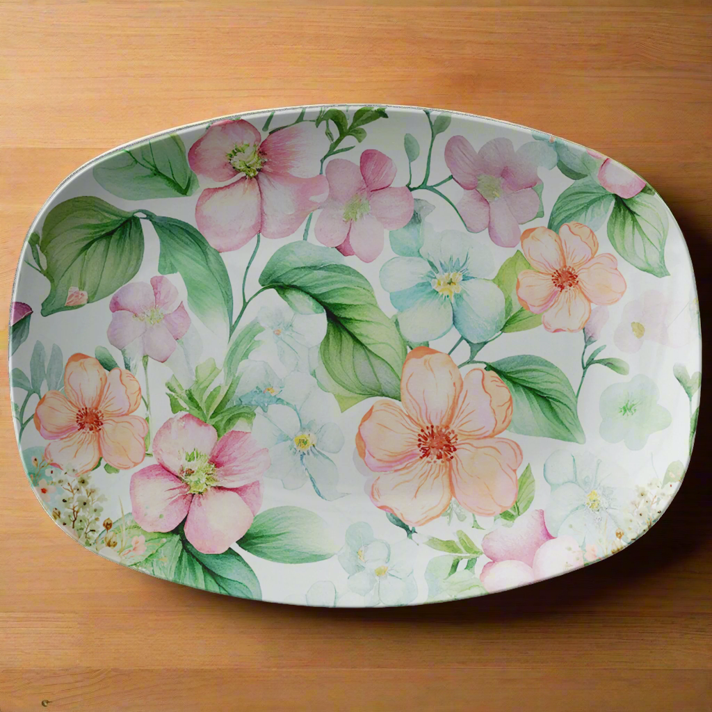 Beautiful Flowers 10x14 Platter – Bright Floral Beauty to Serve Joyful Meals, Snacks, and Bring Fresh Style to Your Dining Table