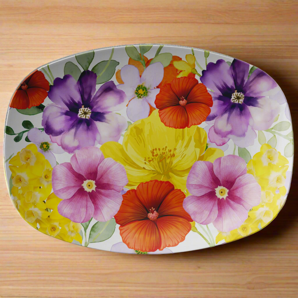 Beautiful Flowers 10x14 Platter – Warm Floral Charm for Everyday Meals, Family Gatherings, and Displaying Treats with a Touch of Nature