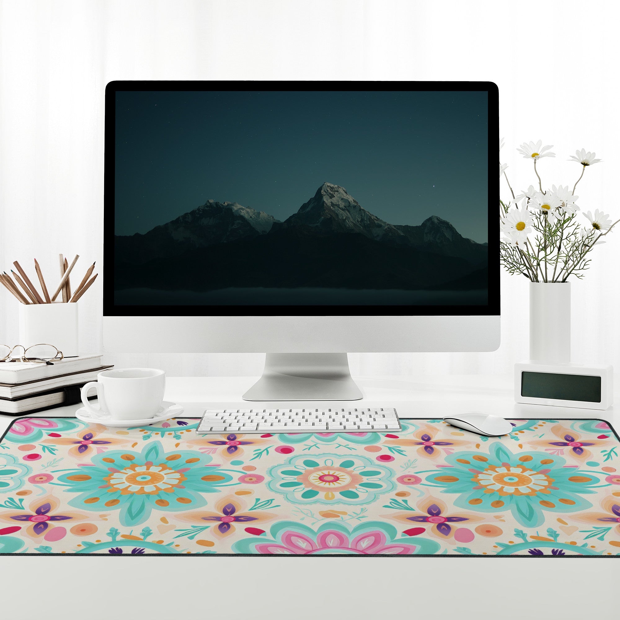 Boho Floral Extra-Large Desk Mat – Stylish & Durable Workspace Protector | Non-Slip, Premium Quality | Perfect for Home Office, Gaming, & Desk Organization
