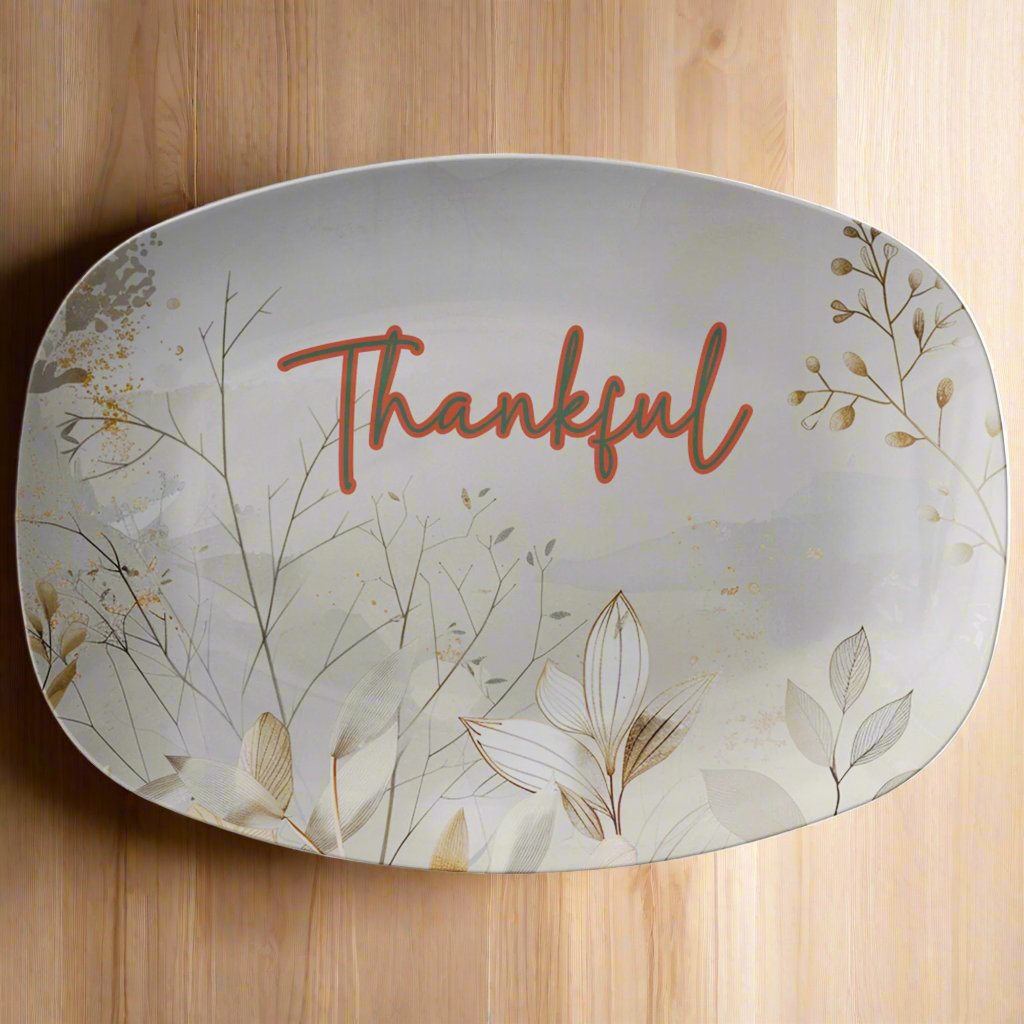 Boho Floral Thankful 10x14 Platter – Elegant Serving Dish, Perfect for Thanksgiving Entertaining Durable, Stylish, and Dishwasher Safe for Easy Cleanup - MRSBYVALLE