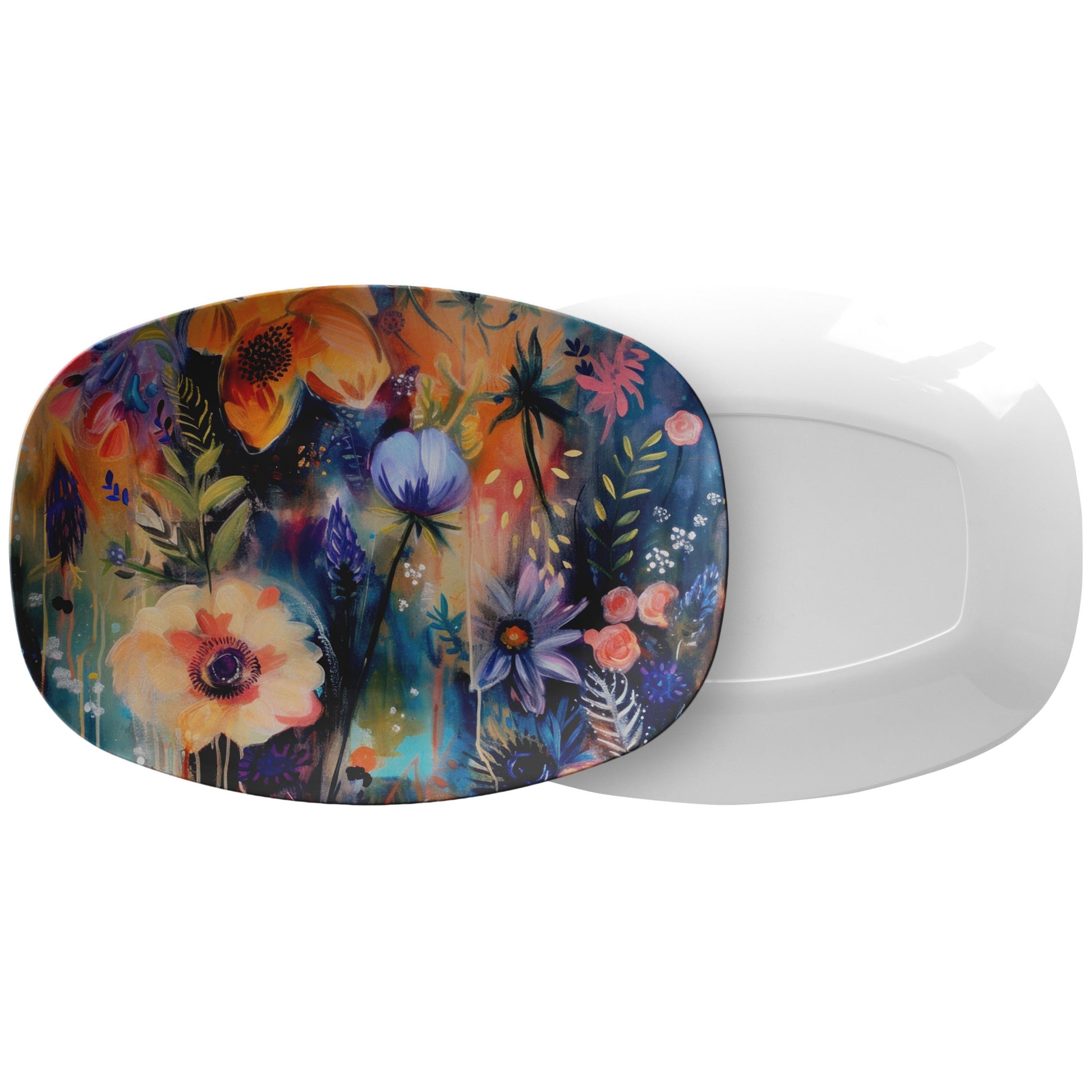 Boho Floral Watercolor Platter 10x14” Elegant Serving Dish for Thanksgiving, Weddings Home Decor  Handmade Artisan Design, Durable & Stylish - MRSBYVALLE