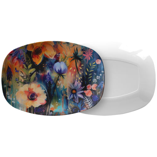 Boho Floral Watercolor Platter 10x14” Elegant Serving Dish for Thanksgiving, Weddings Home Decor  Handmade Artisan Design, Durable & Stylish - MRSBYVALLE