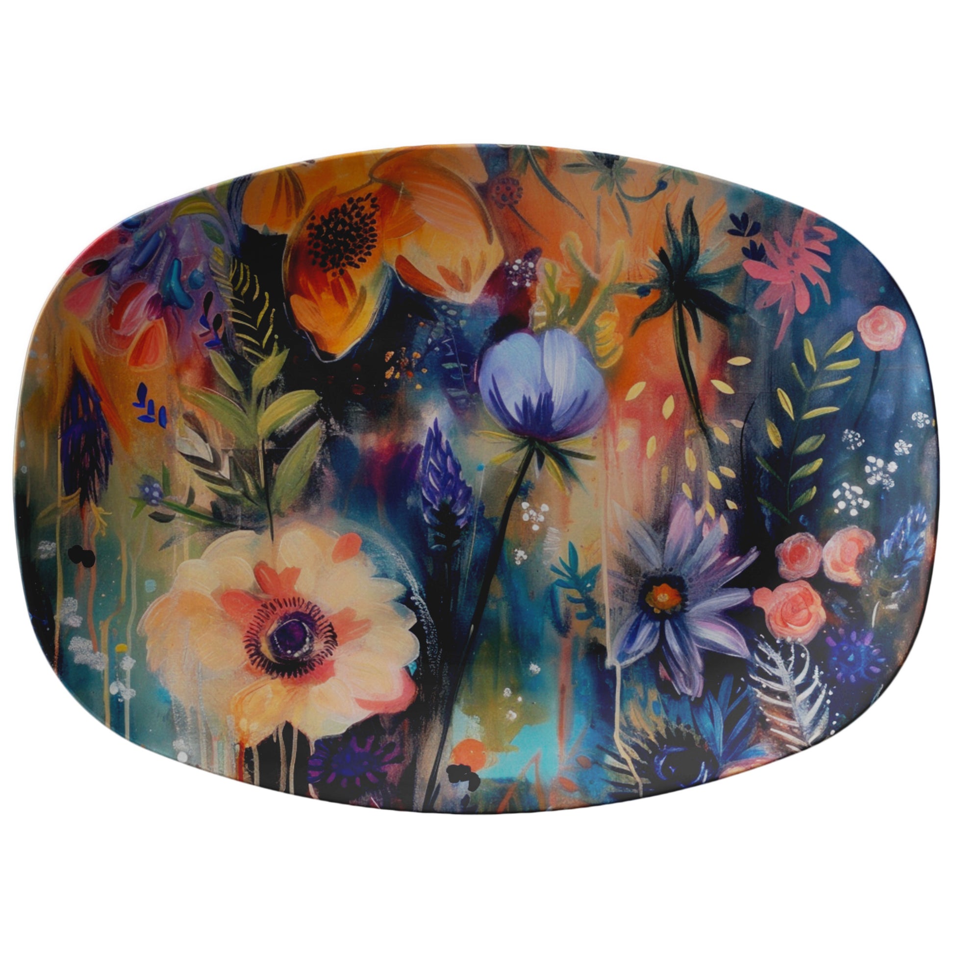 Boho Floral Watercolor Platter 10x14” Elegant Serving Dish for Thanksgiving, Weddings Home Decor  Handmade Artisan Design, Durable & Stylish - MRSBYVALLE
