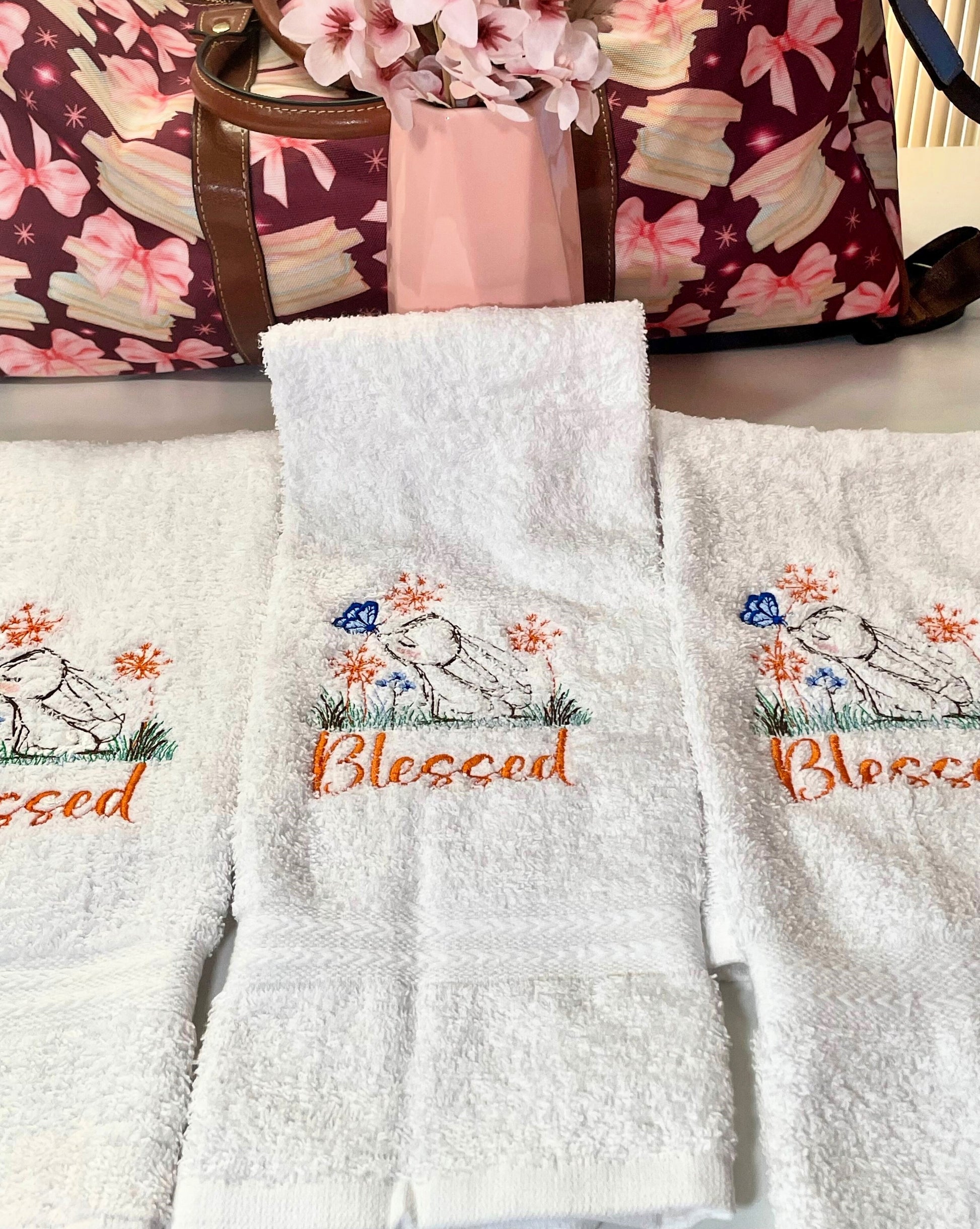 Spring Bunnies Embroidered Kitchen & Hand Towels – A Charming Touch for Your Home!