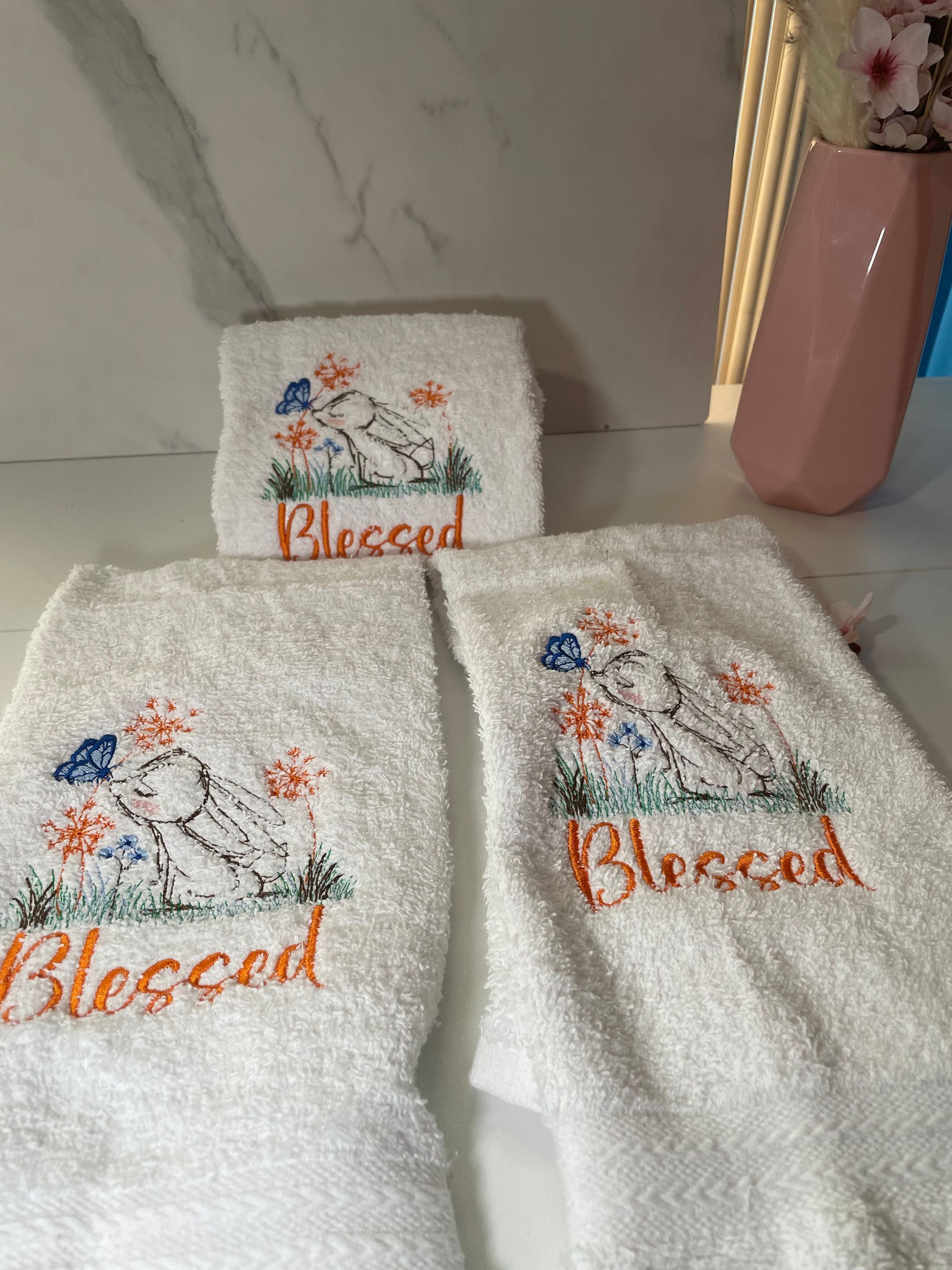 Spring Bunnies Embroidered Kitchen & Hand Towels – A Charming Touch for Your Home!