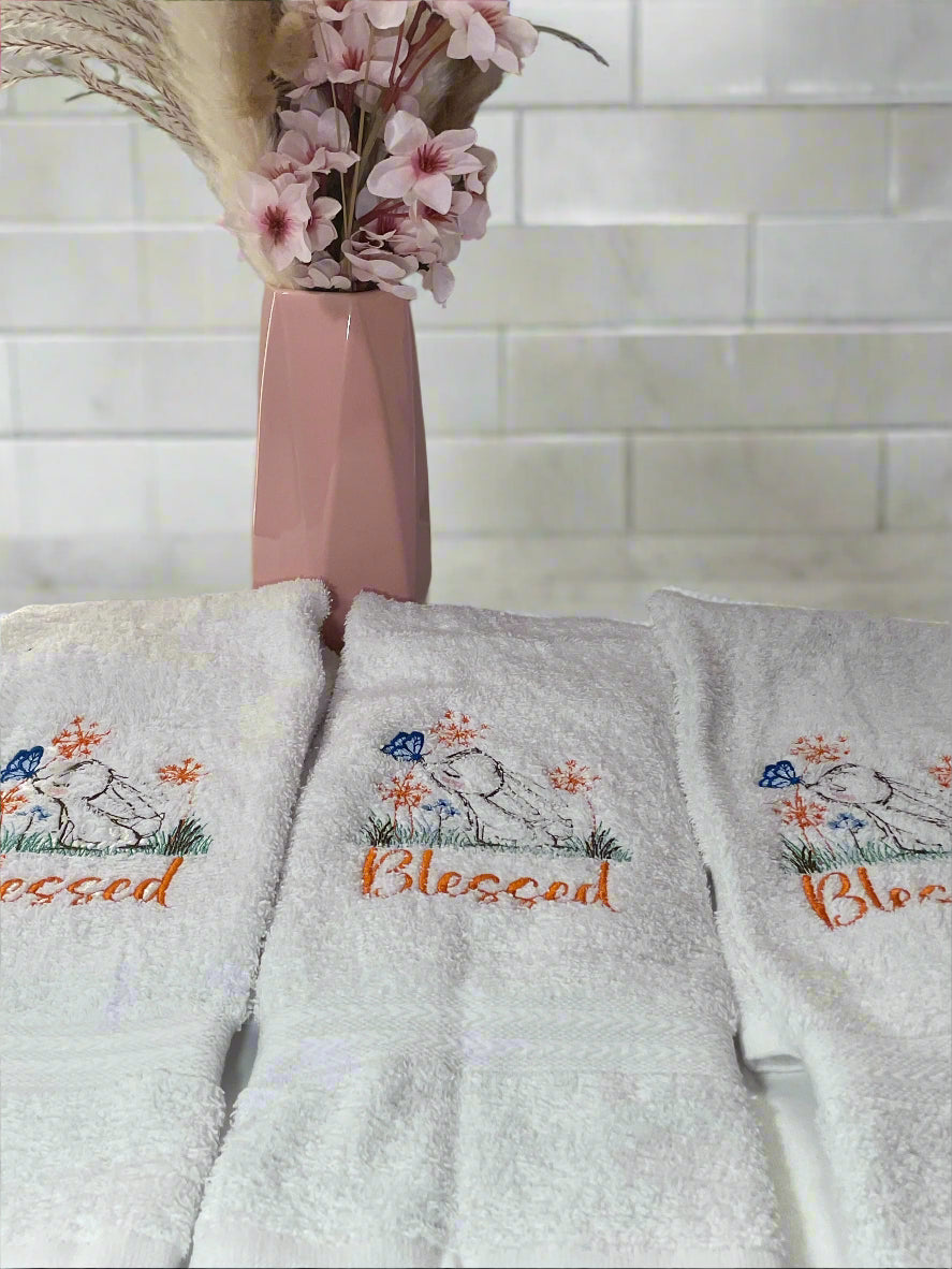 Spring Bunnies Embroidered Kitchen & Hand Towels – A Charming Touch for Your Home!