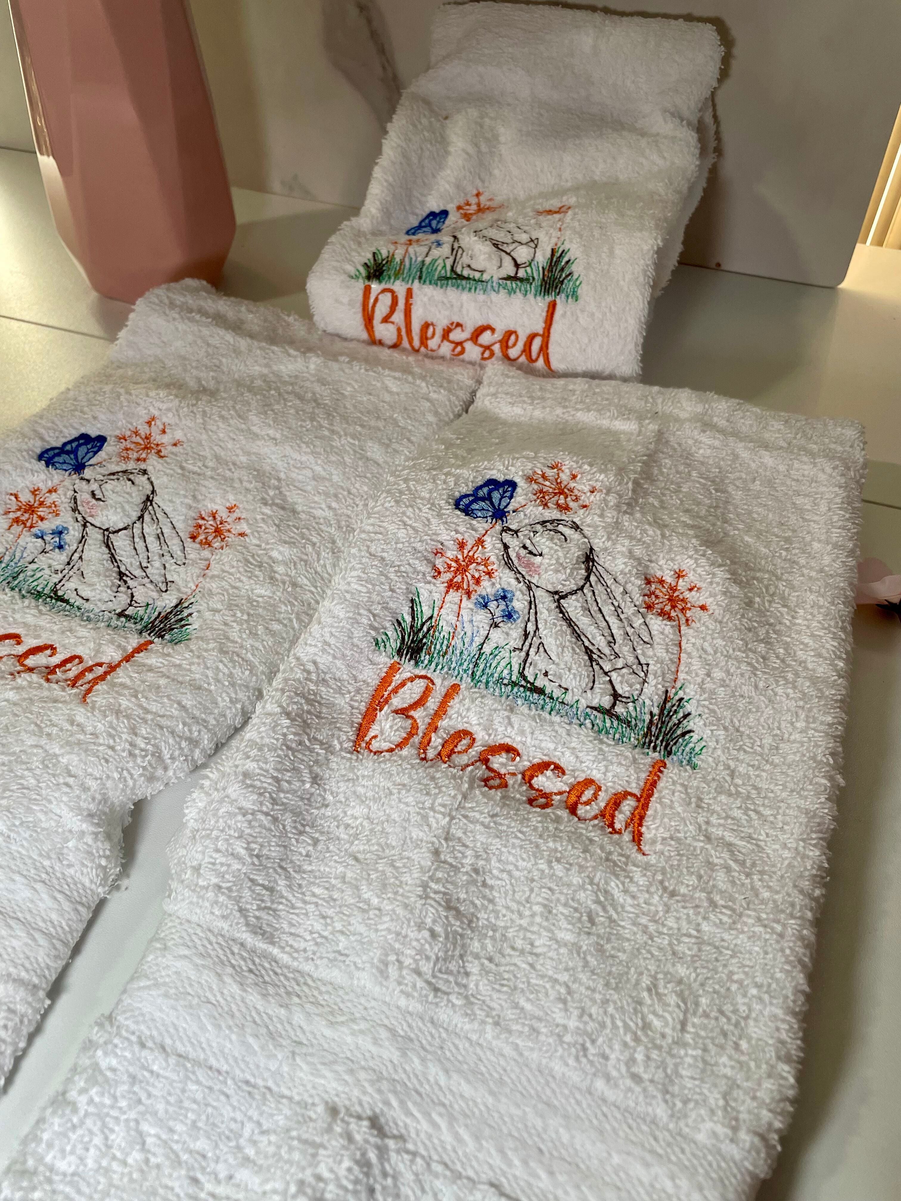 Spring Bunnies Embroidered Kitchen & Hand Towels – A Charming Touch for Your Home!