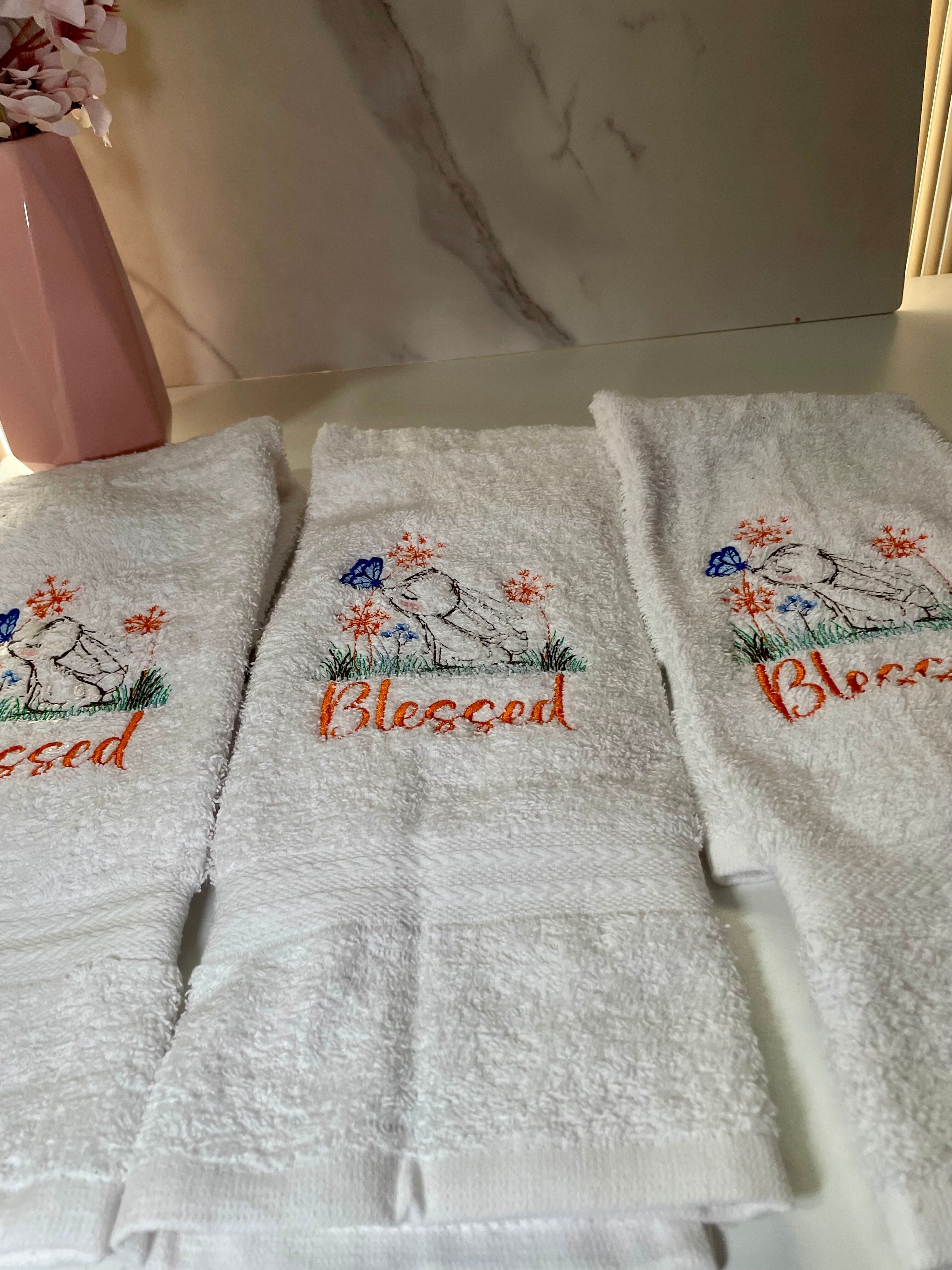 Spring Bunnies Embroidered Kitchen & Hand Towels – A Charming Touch for Your Home!