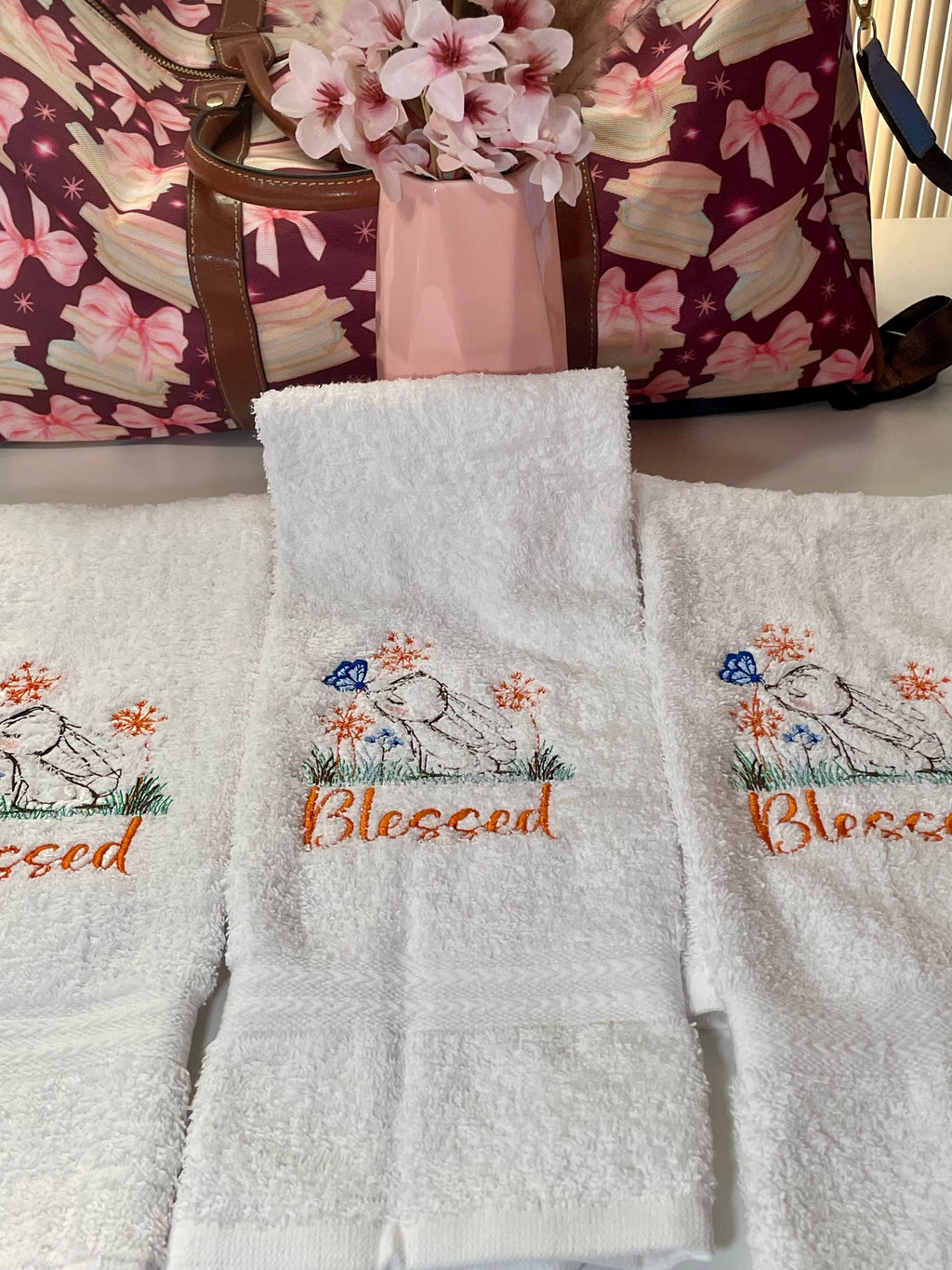 Spring Bunnies Embroidered Kitchen & Hand Towels – A Charming Touch for Your Home!