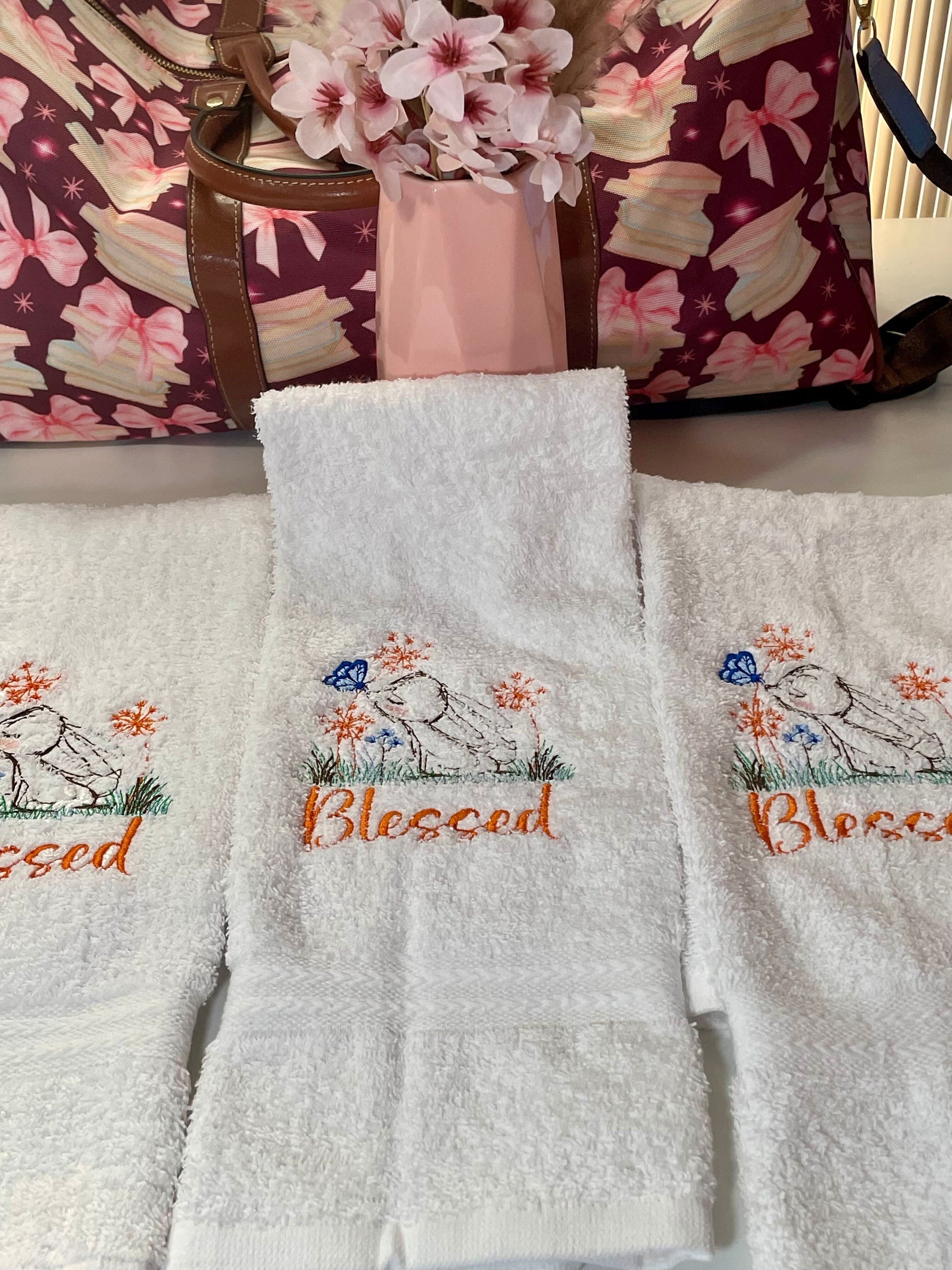 Spring Bunnies Embroidered Kitchen & Hand Towels – A Charming Touch for Your Home!