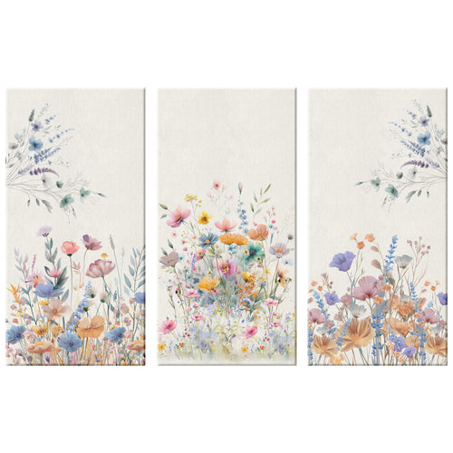Canvas Trio Boho-Chic Wildflower Watercolor Minimalist Botanical Prints for Modern Home Decor.