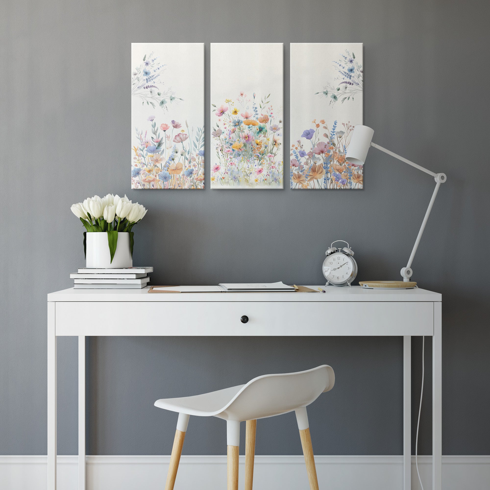 Canvas Trio Boho-Chic Wildflower Watercolor Minimalist Botanical Prints for Modern Home Decor.